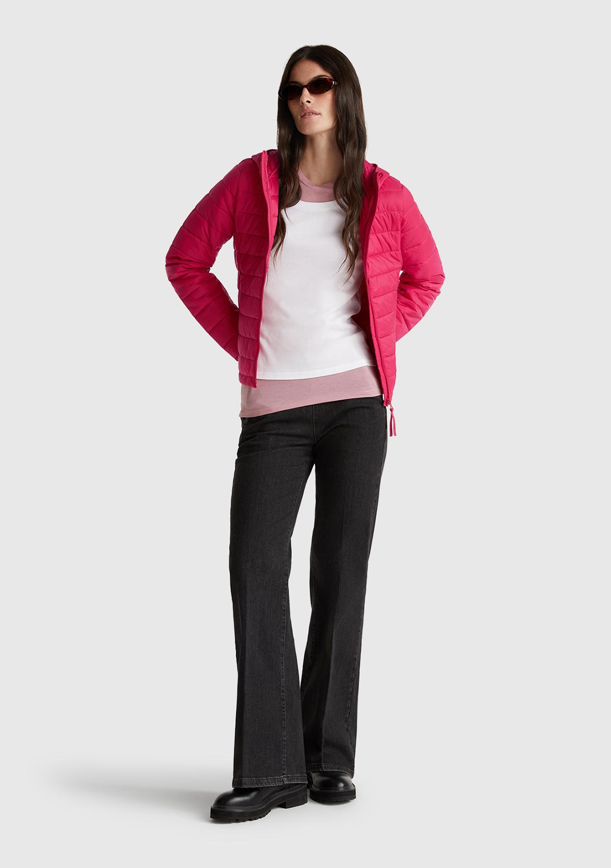 Kadın Fuşya Kapüşonlu Slim Fit Puffer Mont