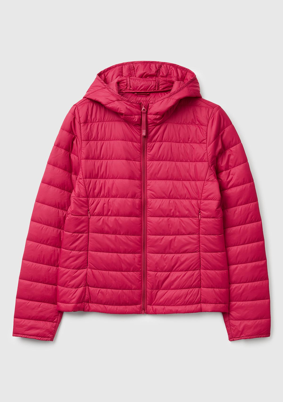 Kadın Fuşya Kapüşonlu Slim Fit Puffer Mont