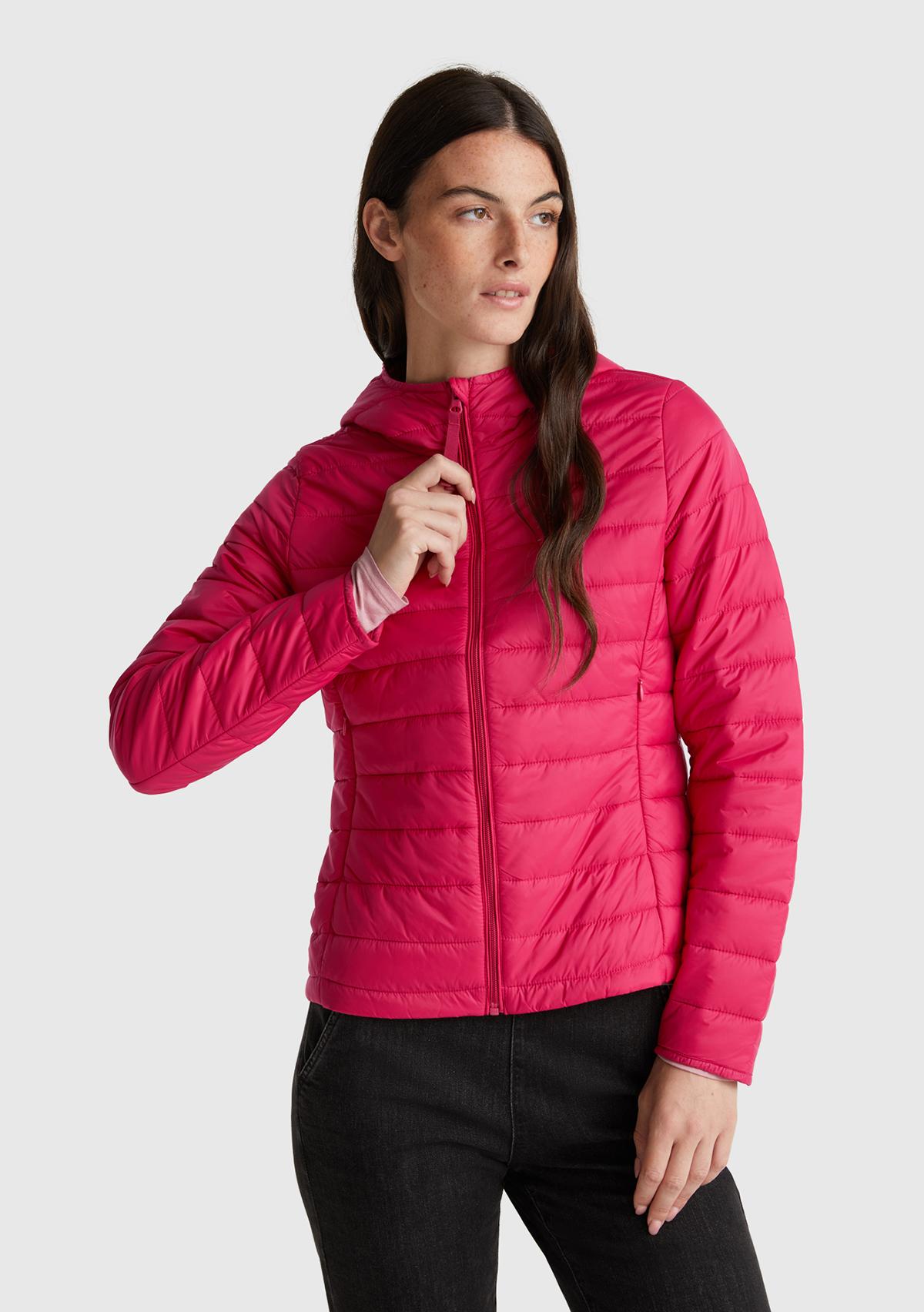 Kadın Fuşya Kapüşonlu Slim Fit Puffer Mont