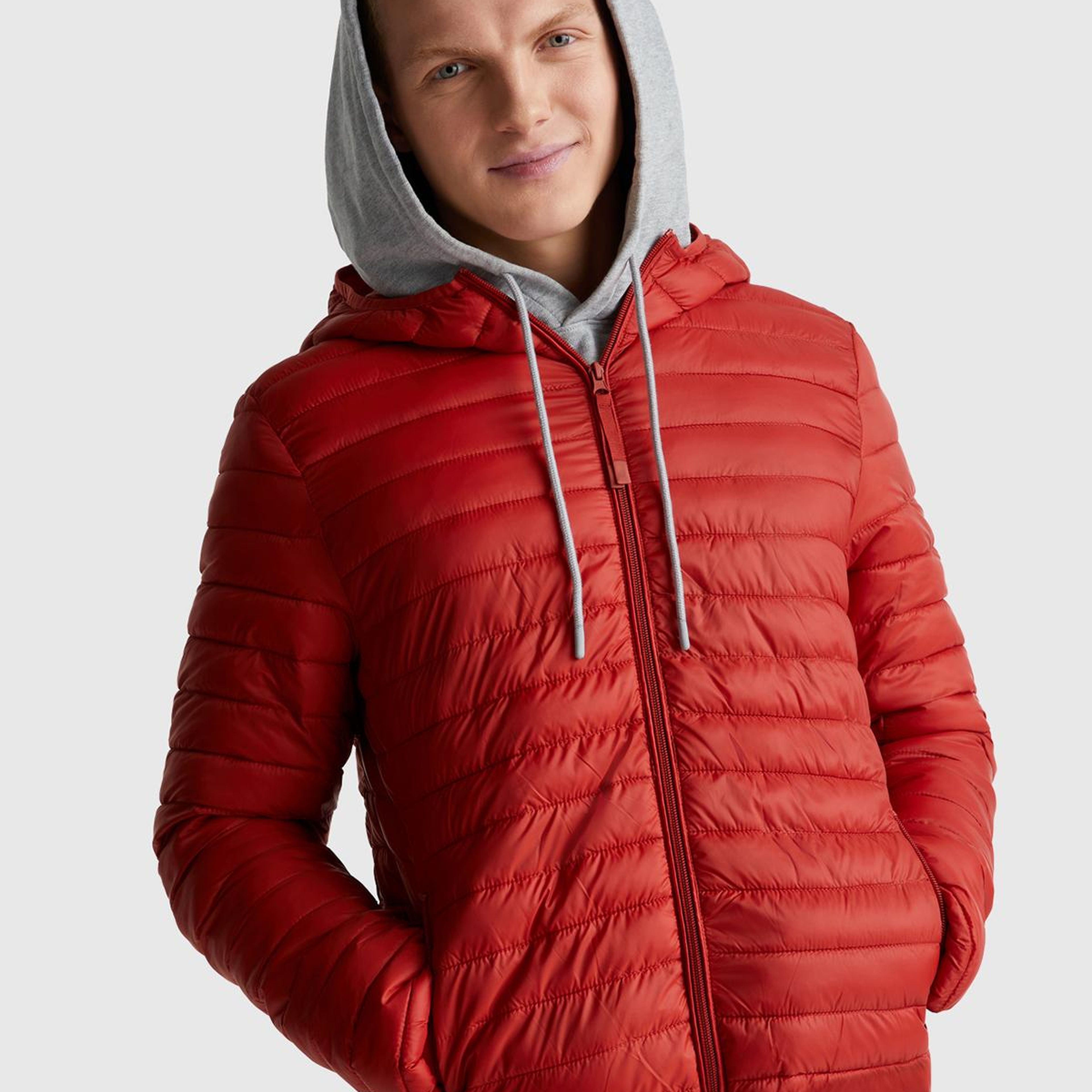 Erkek Kırmızı Regular Fit Kapüşonlu Puffer Mont