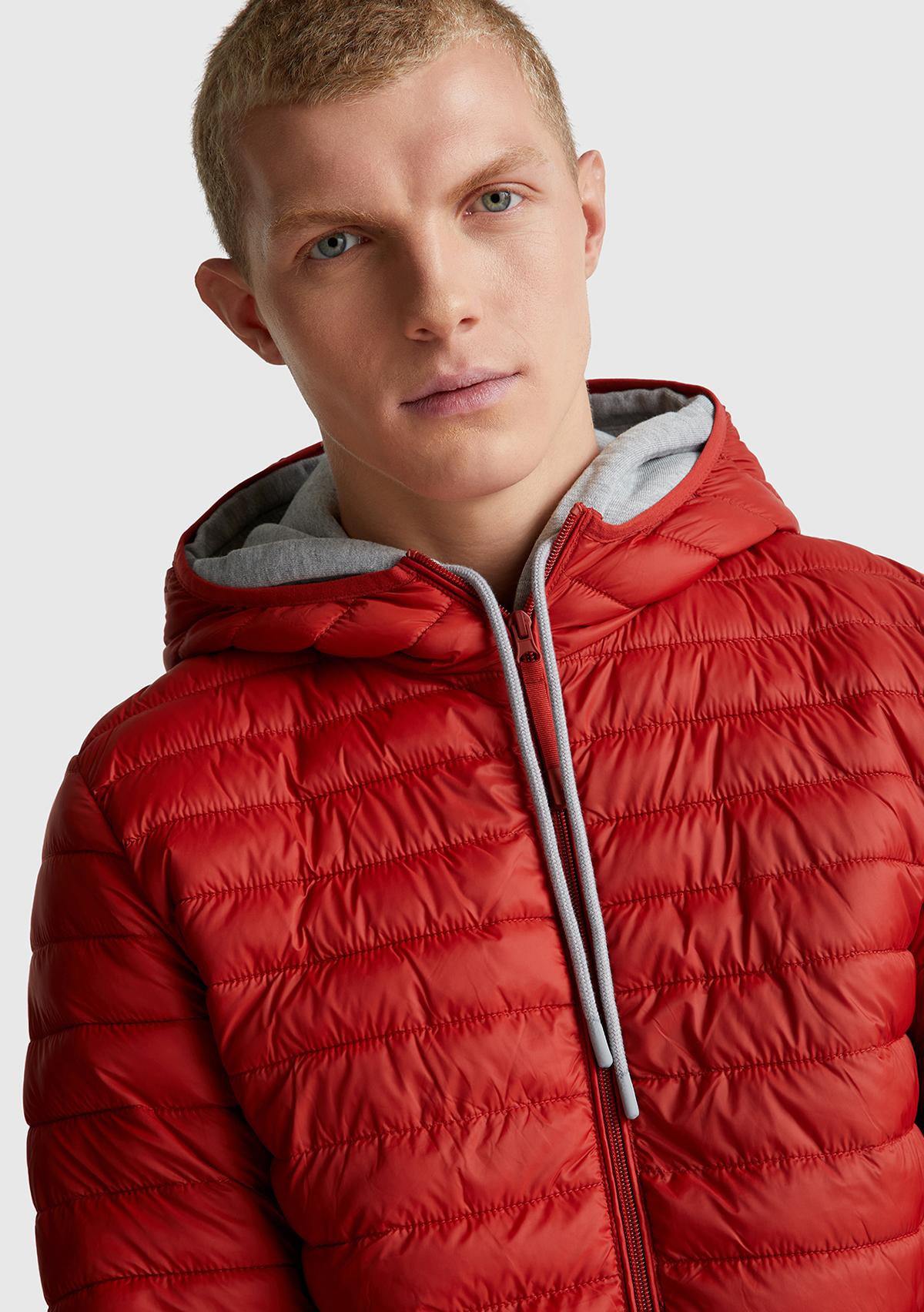 Erkek Kırmızı Regular Fit Kapüşonlu Puffer Mont