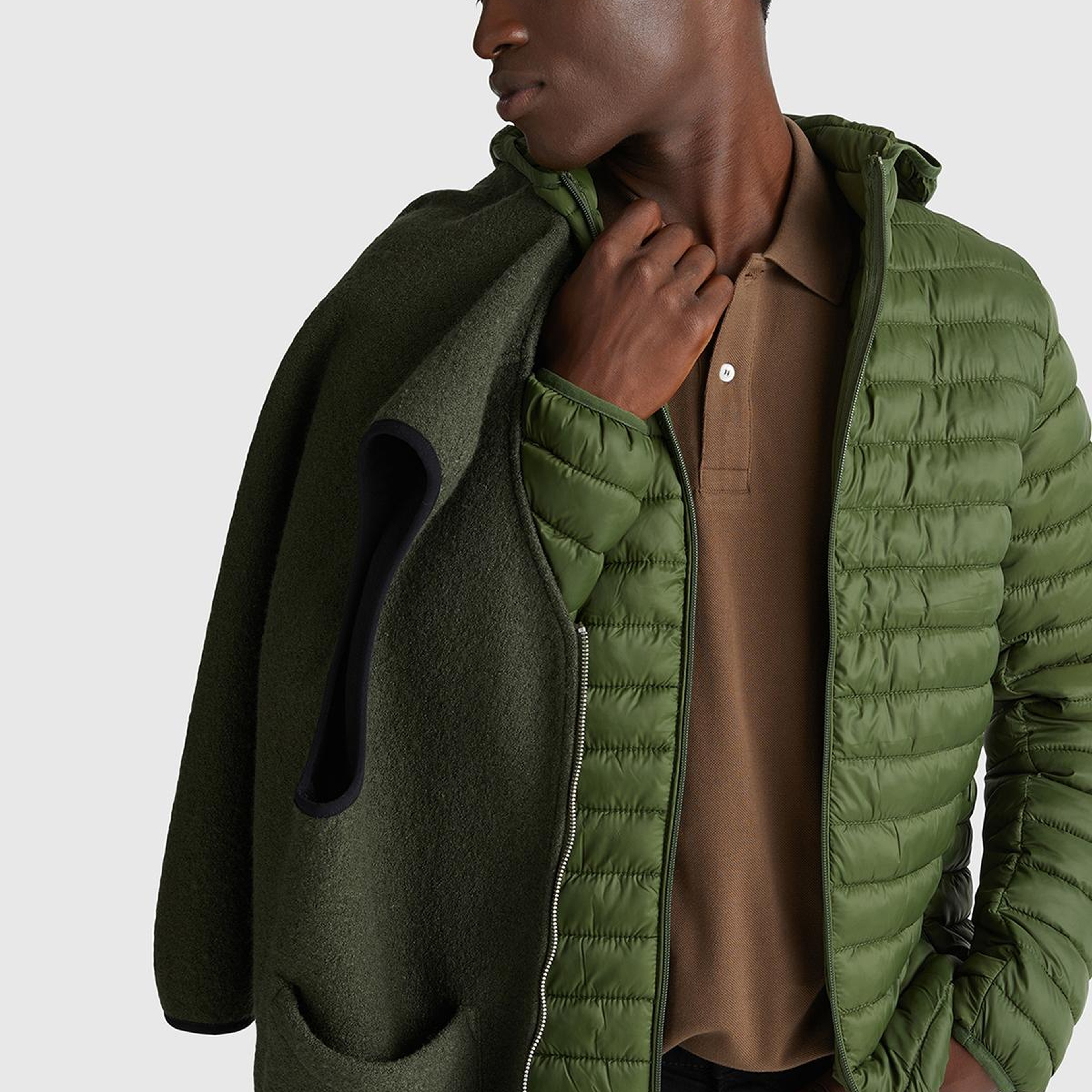 Erkek Haki Yeşilli Regular Fit Kapüşonlu Puffer Mont