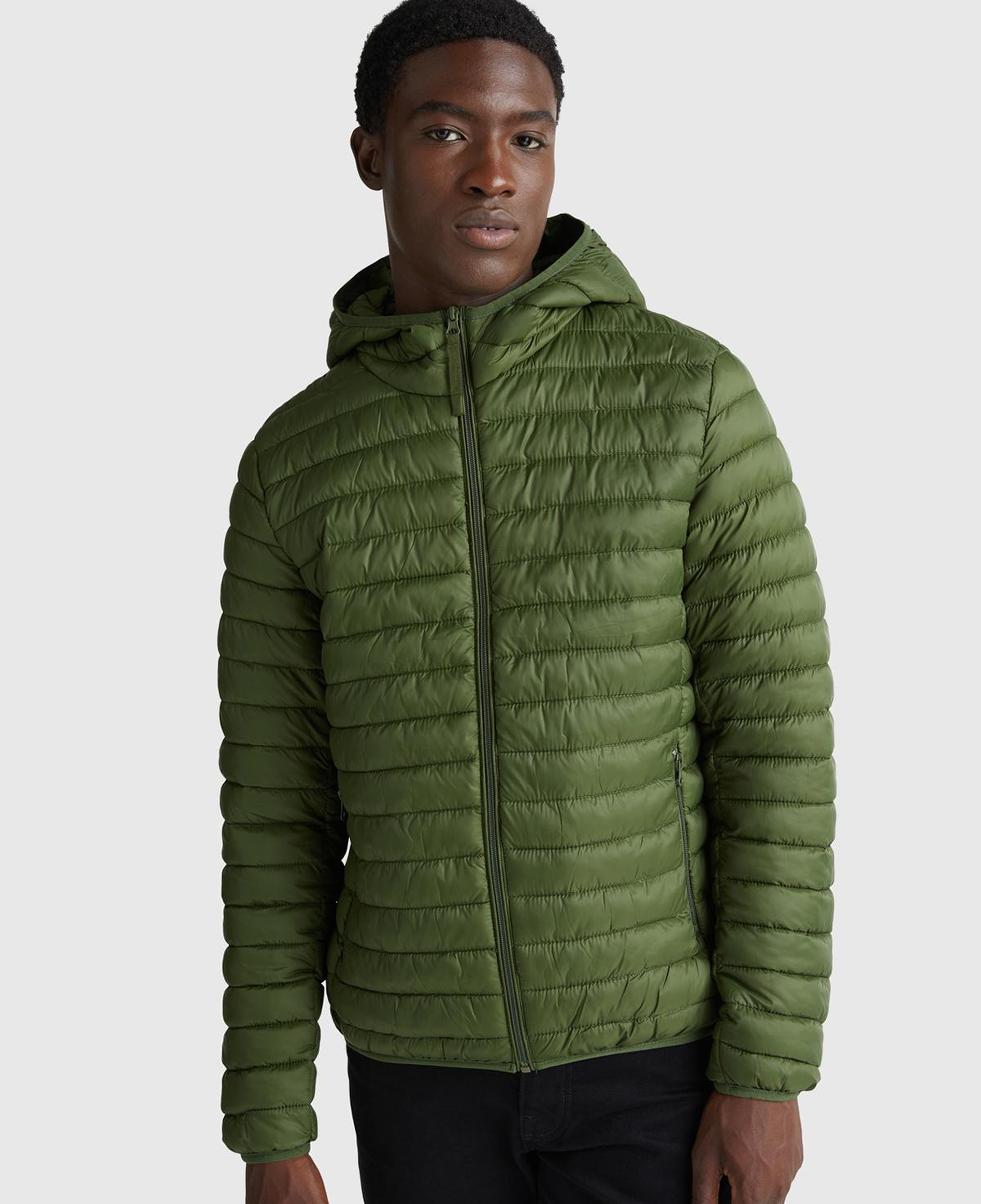 Erkek Haki Yeşilli Regular Fit Kapüşonlu Puffer Mont