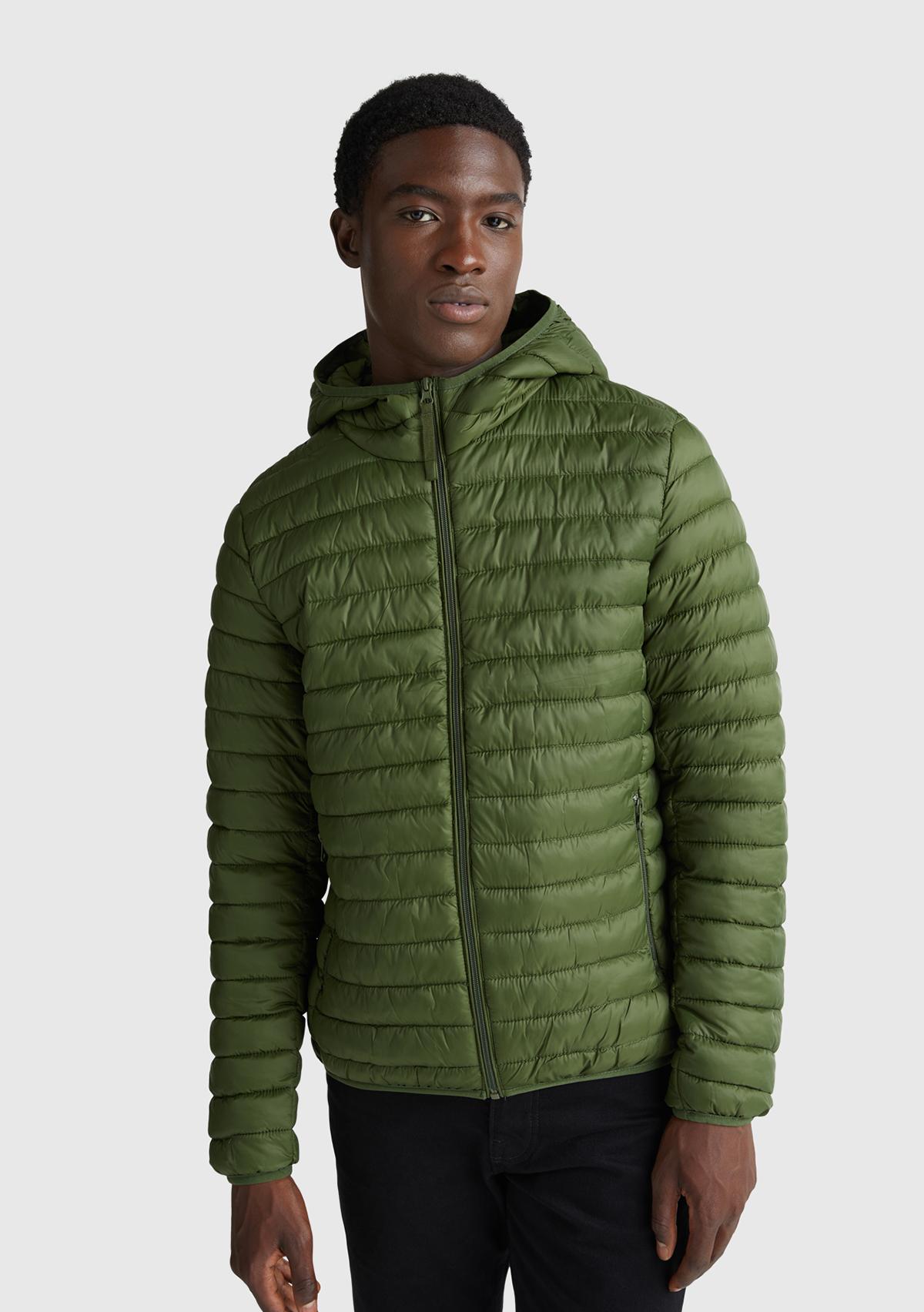 Erkek Haki Yeşilli Regular Fit Kapüşonlu Puffer Mont