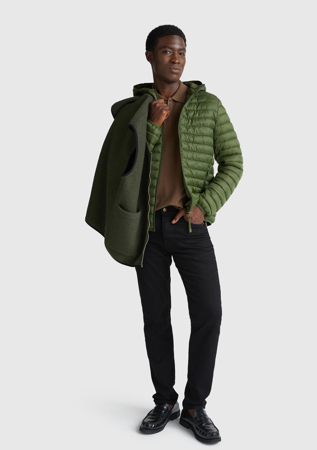 Erkek Haki Yeşilli Regular Fit Kapüşonlu Puffer Mont