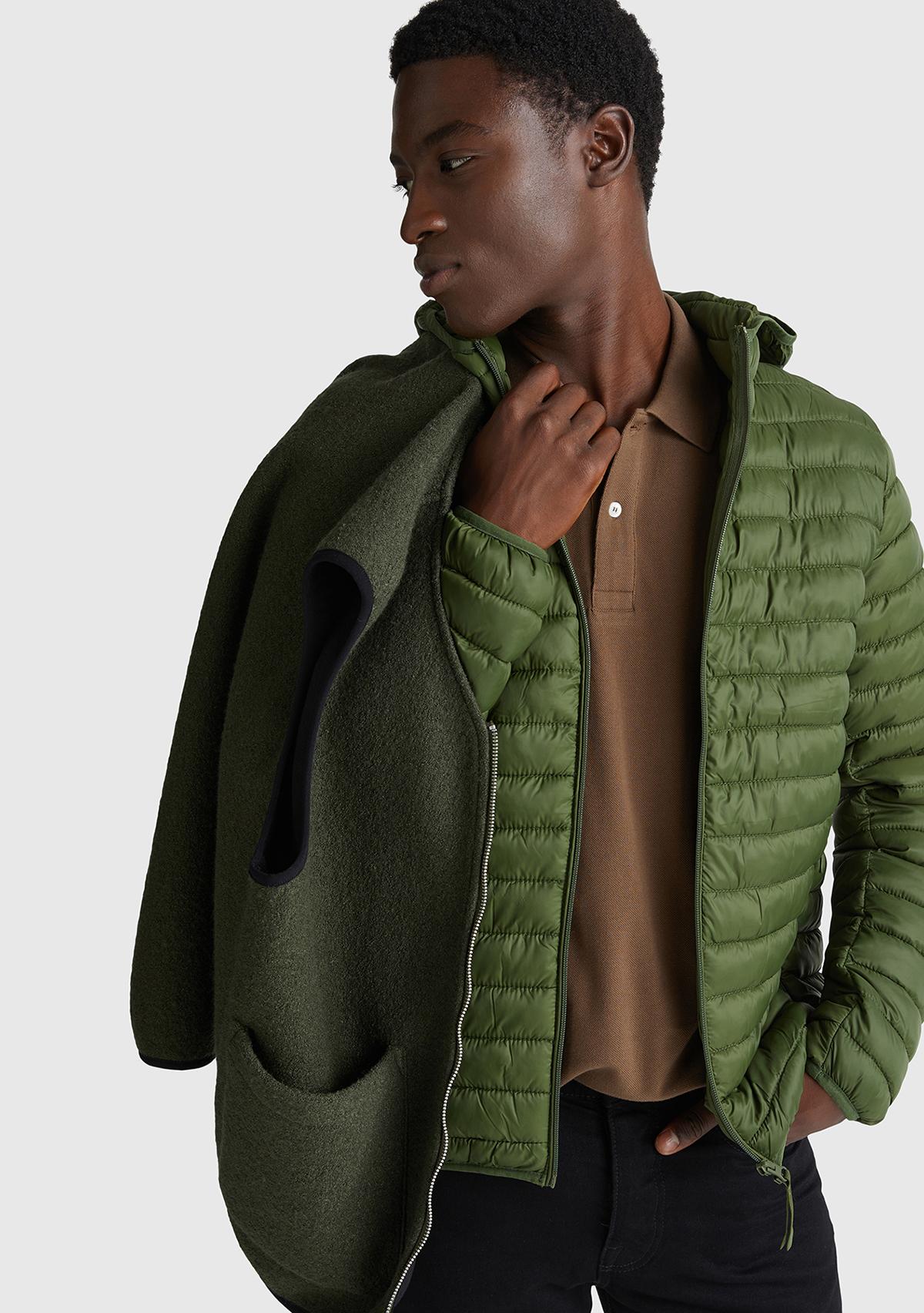 Erkek Haki Yeşilli Regular Fit Kapüşonlu Puffer Mont