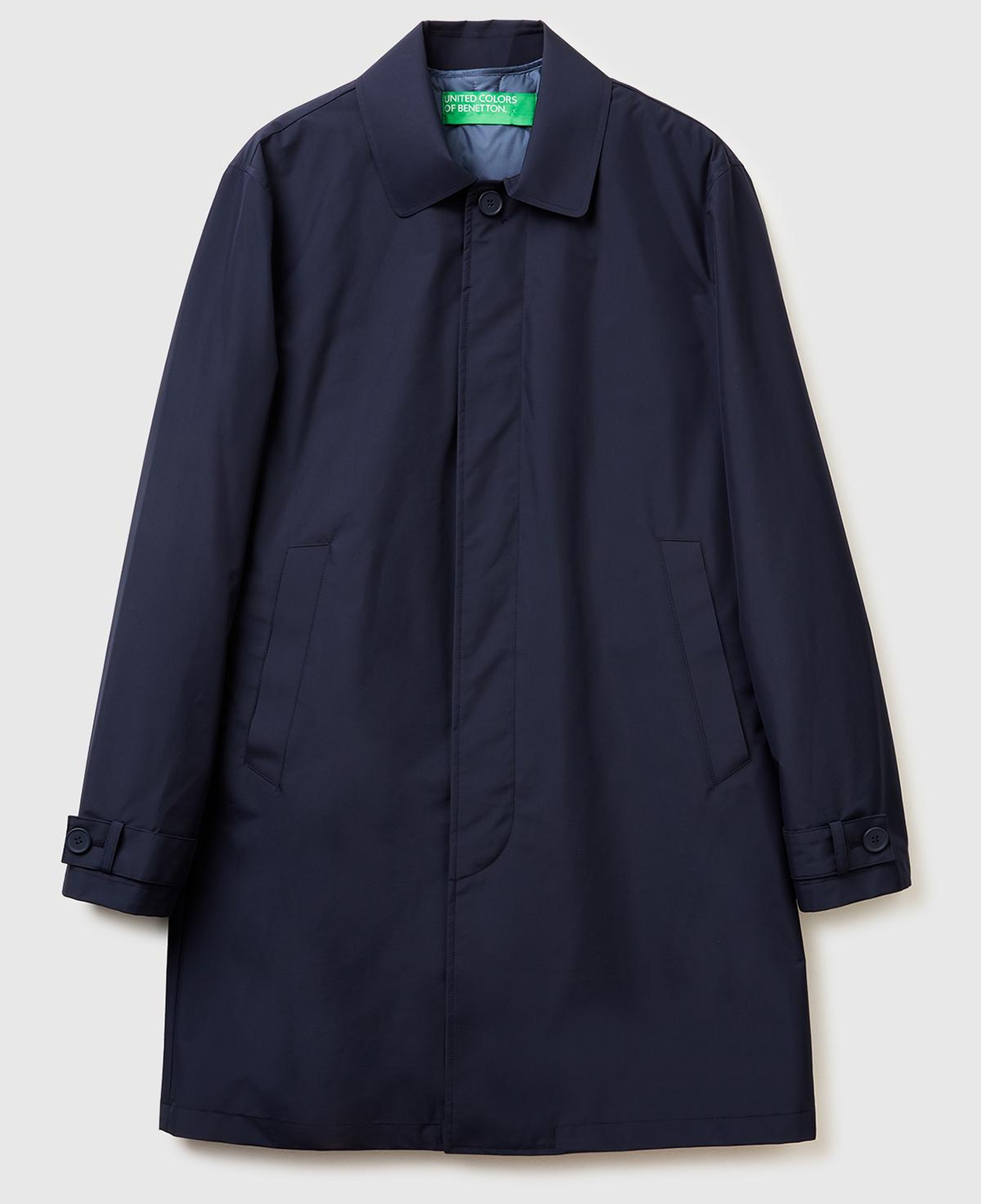 Erkek Lacivert Kolu Manşet Detaylı Yelekli Uzun Yağmurluk