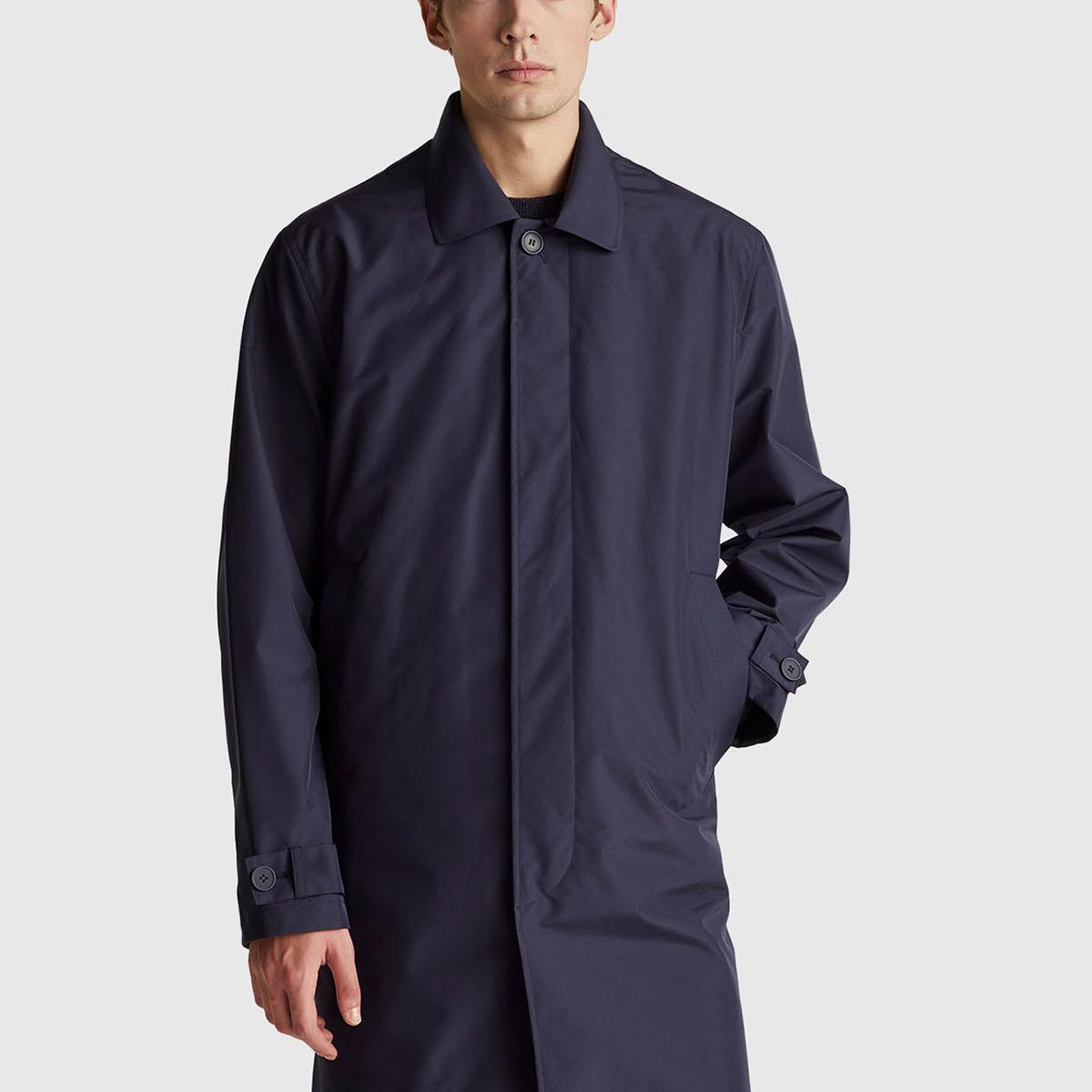 Erkek Lacivert Kolu Manşet Detaylı Yelekli Uzun Yağmurluk