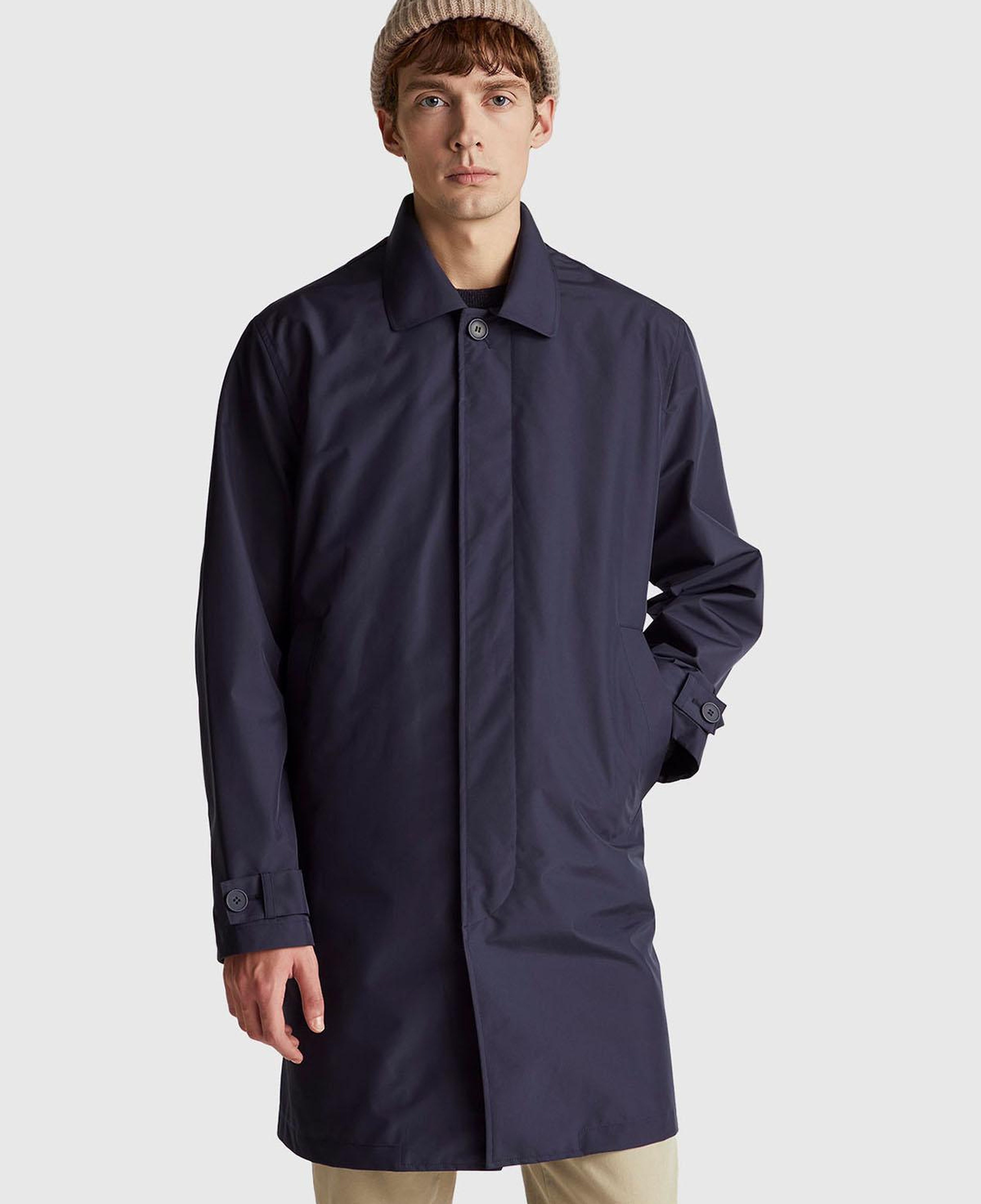 Erkek Lacivert Kolu Manşet Detaylı Yelekli Uzun Yağmurluk