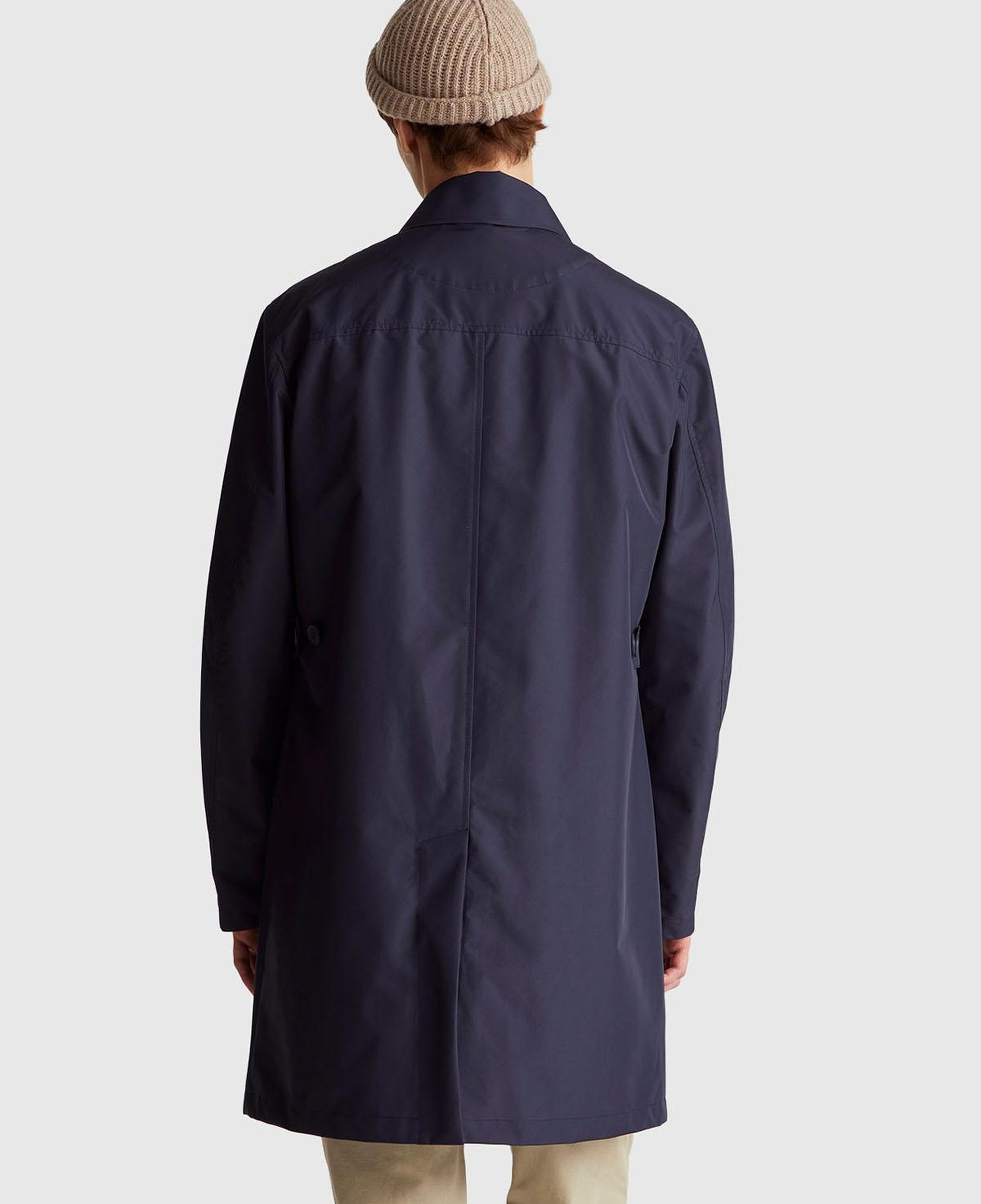 Erkek Lacivert Kolu Manşet Detaylı Yelekli Uzun Yağmurluk