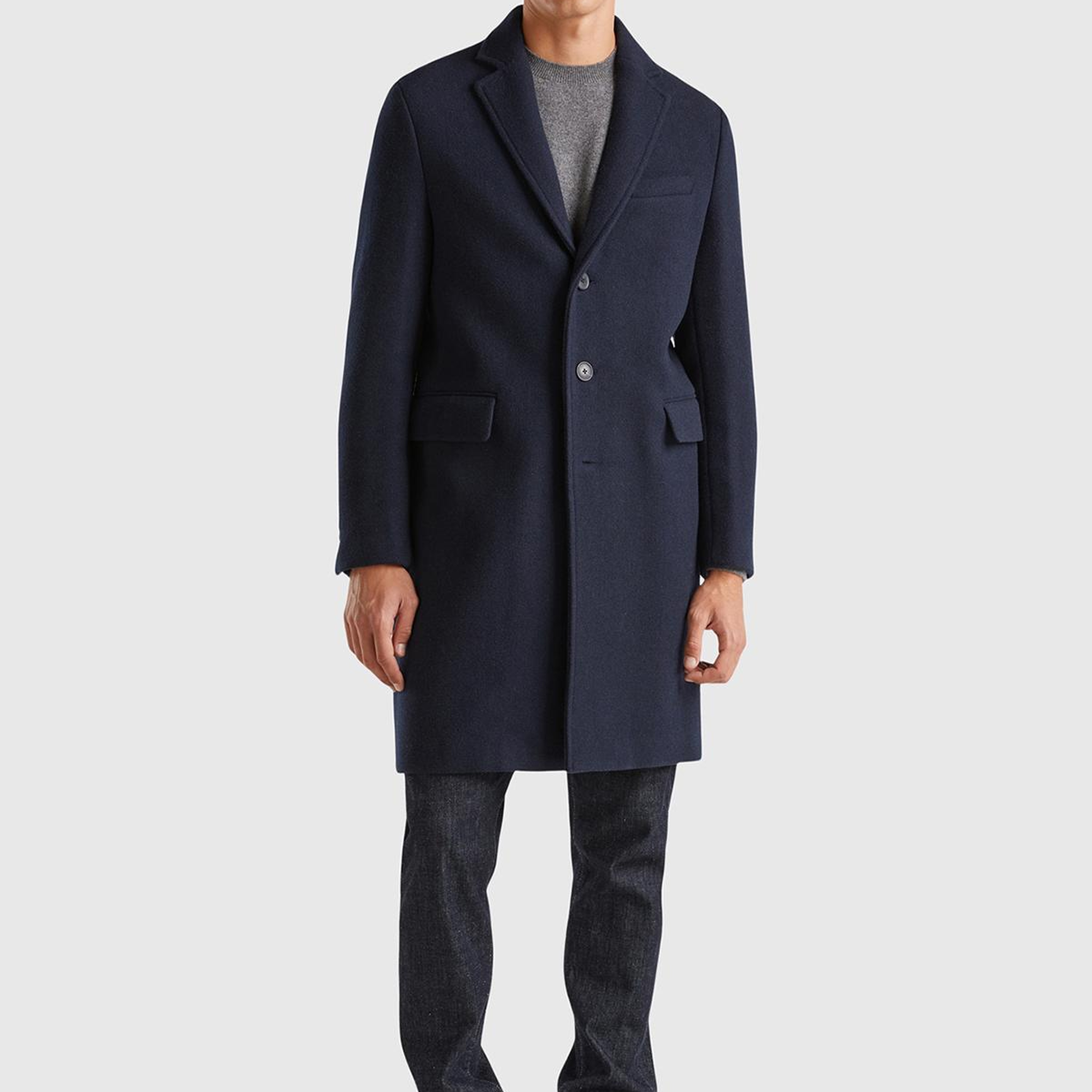 Erkek Lacivert Cep Detaylı Üç Düğmeli Kırlangıç Yaka Kaban