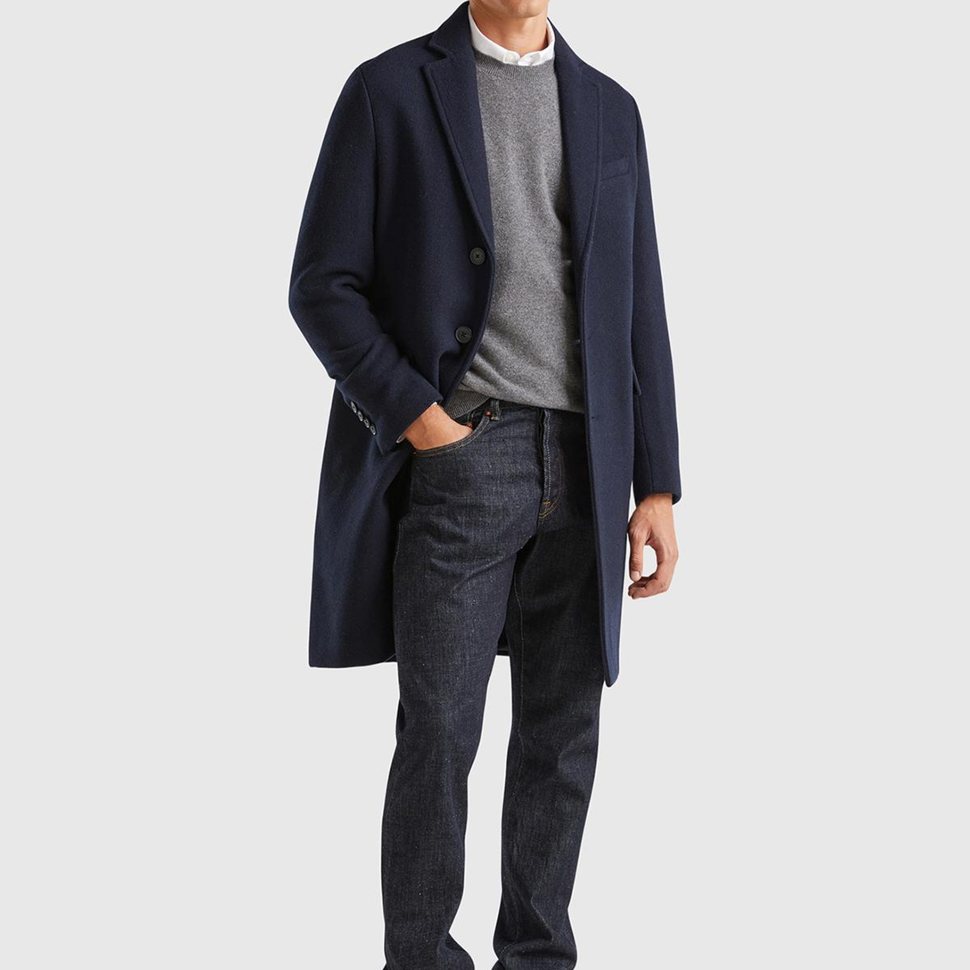 Erkek Lacivert Cep Detaylı Üç Düğmeli Kırlangıç Yaka Kaban