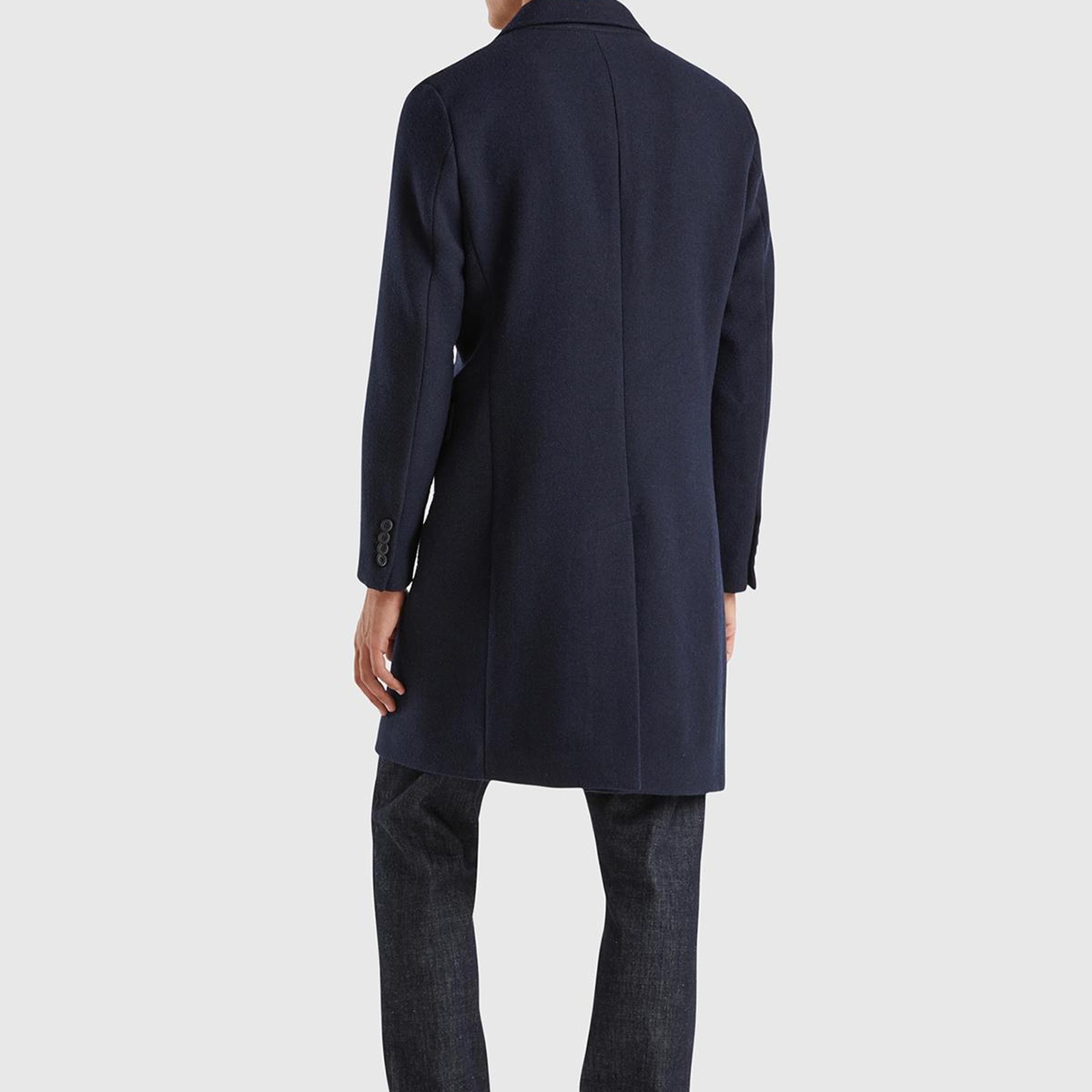 Erkek Lacivert Cep Detaylı Üç Düğmeli Kırlangıç Yaka Kaban