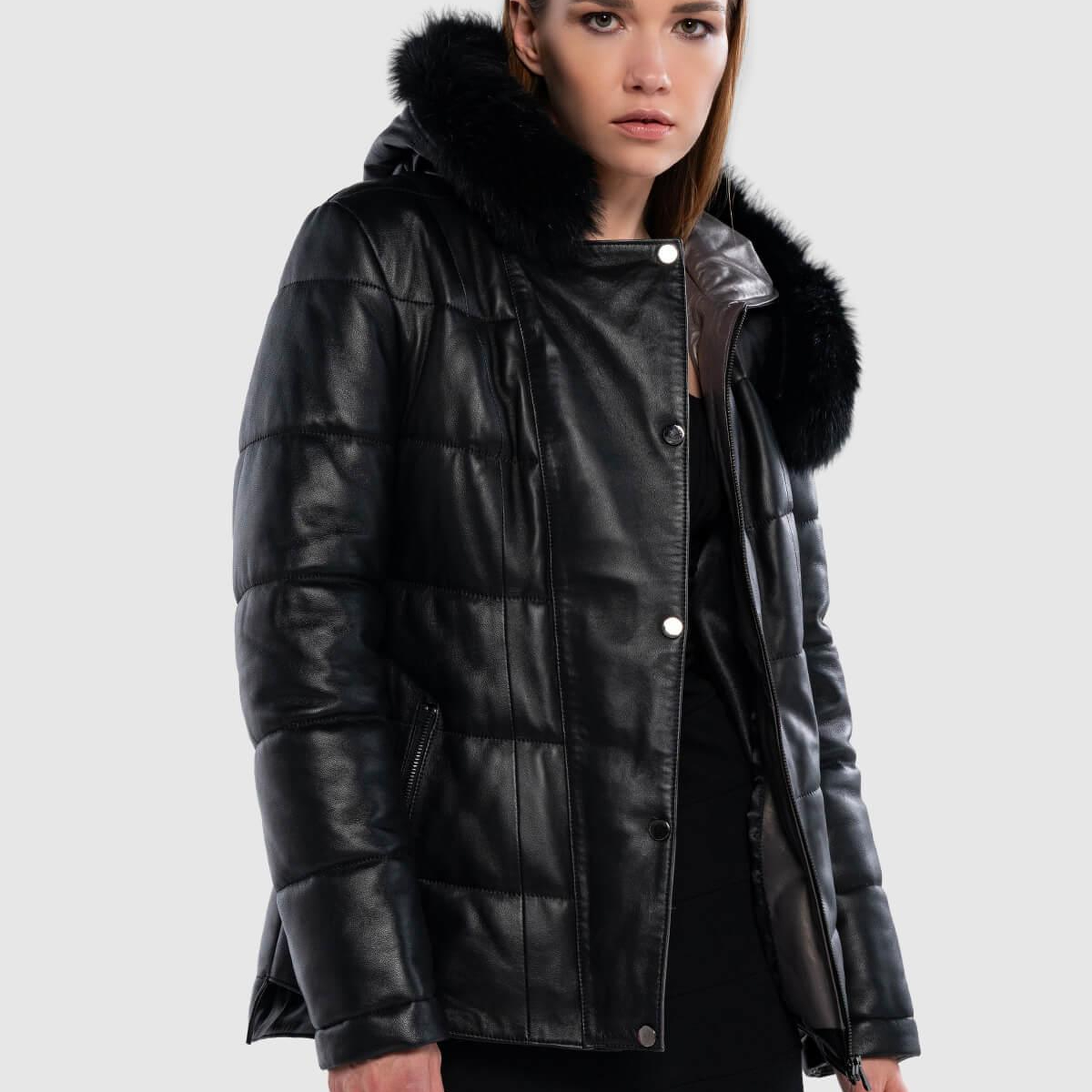 Tamer Tanca Kadın Hakiki Deri Siyah Deri Deri Mont