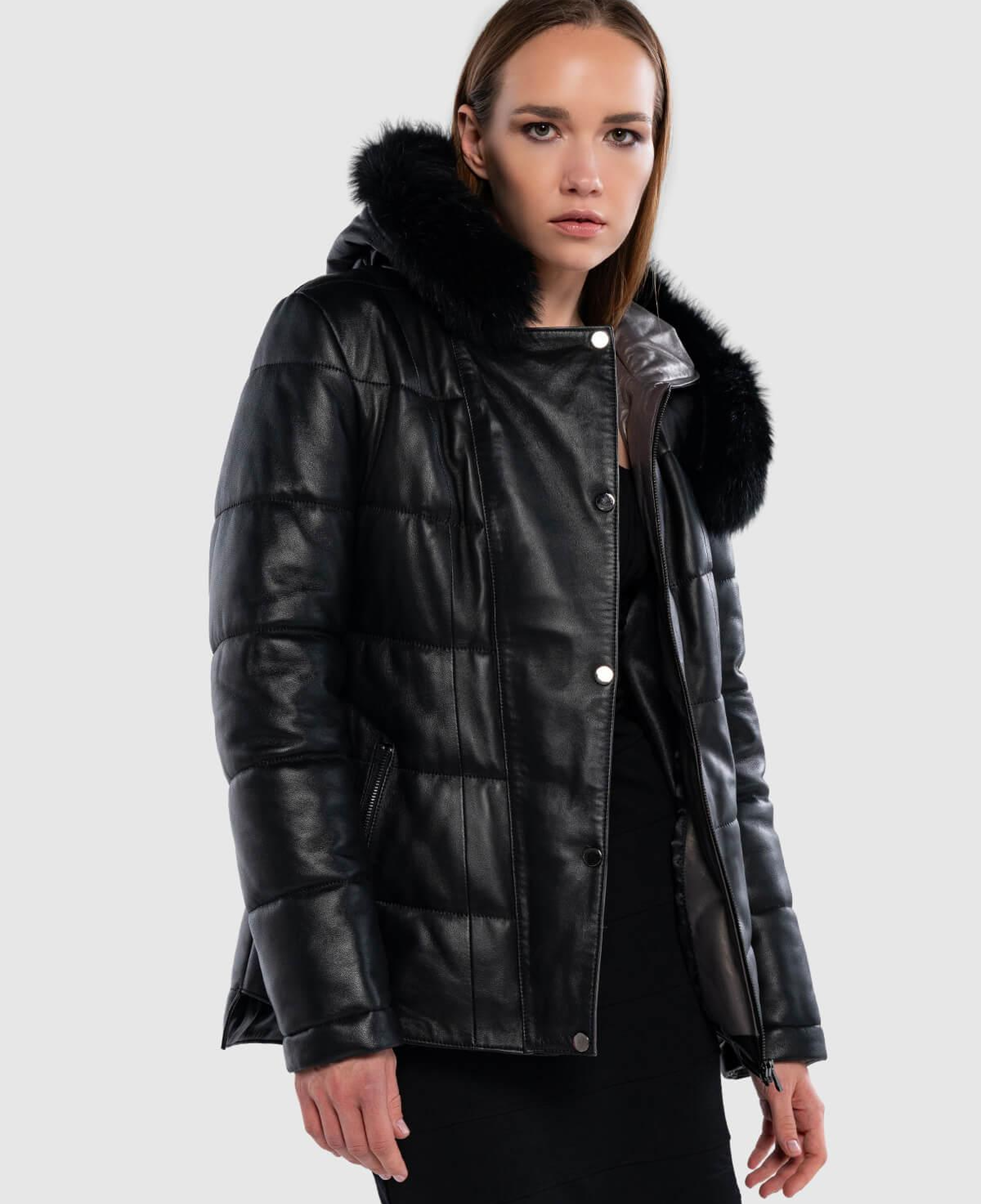 Tamer Tanca Kadın Hakiki Deri Siyah Deri Deri Mont