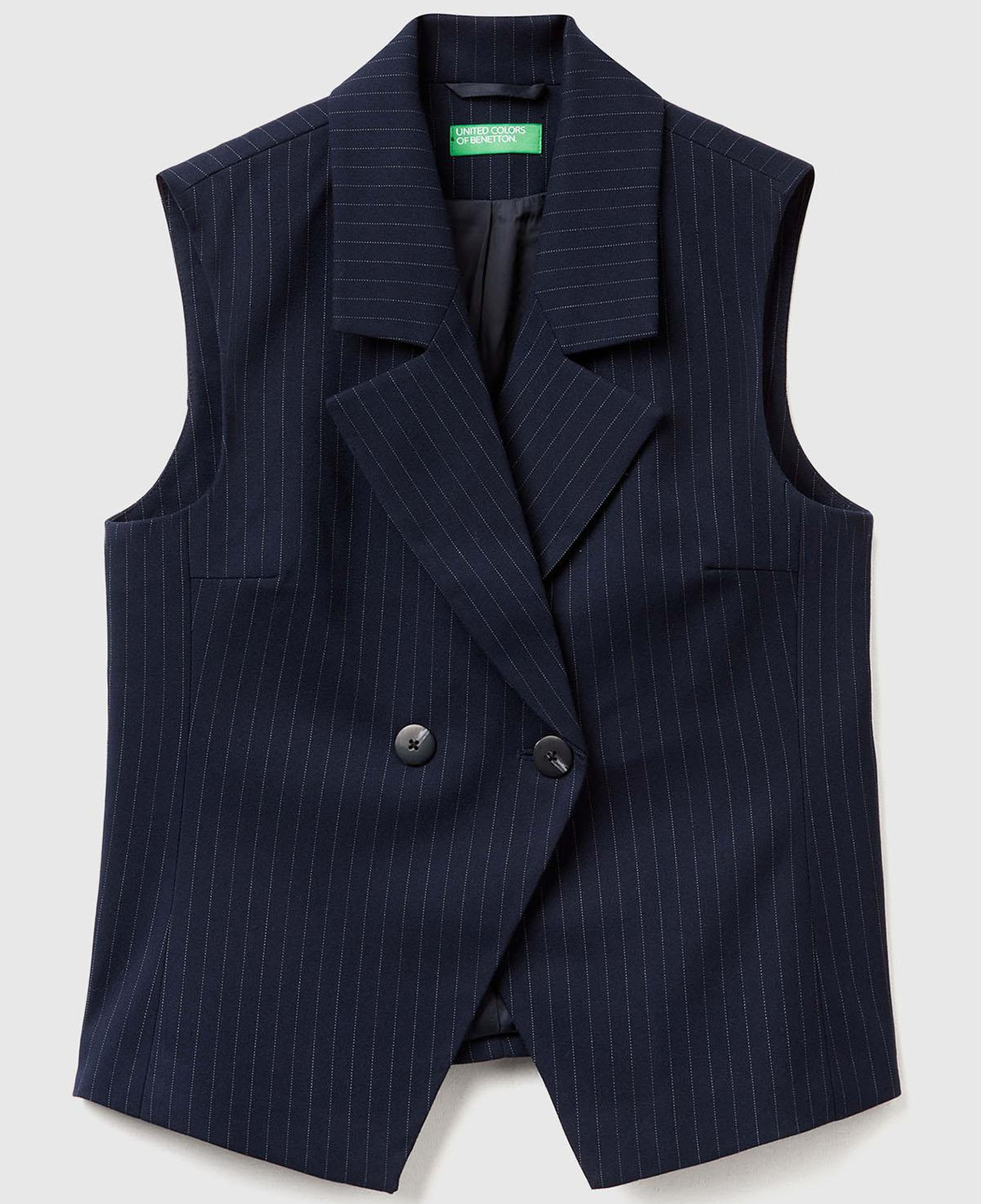 Kadın Lacivert Desenli Viskoz Karışımlı Düğmeli Kruvaze Yelek