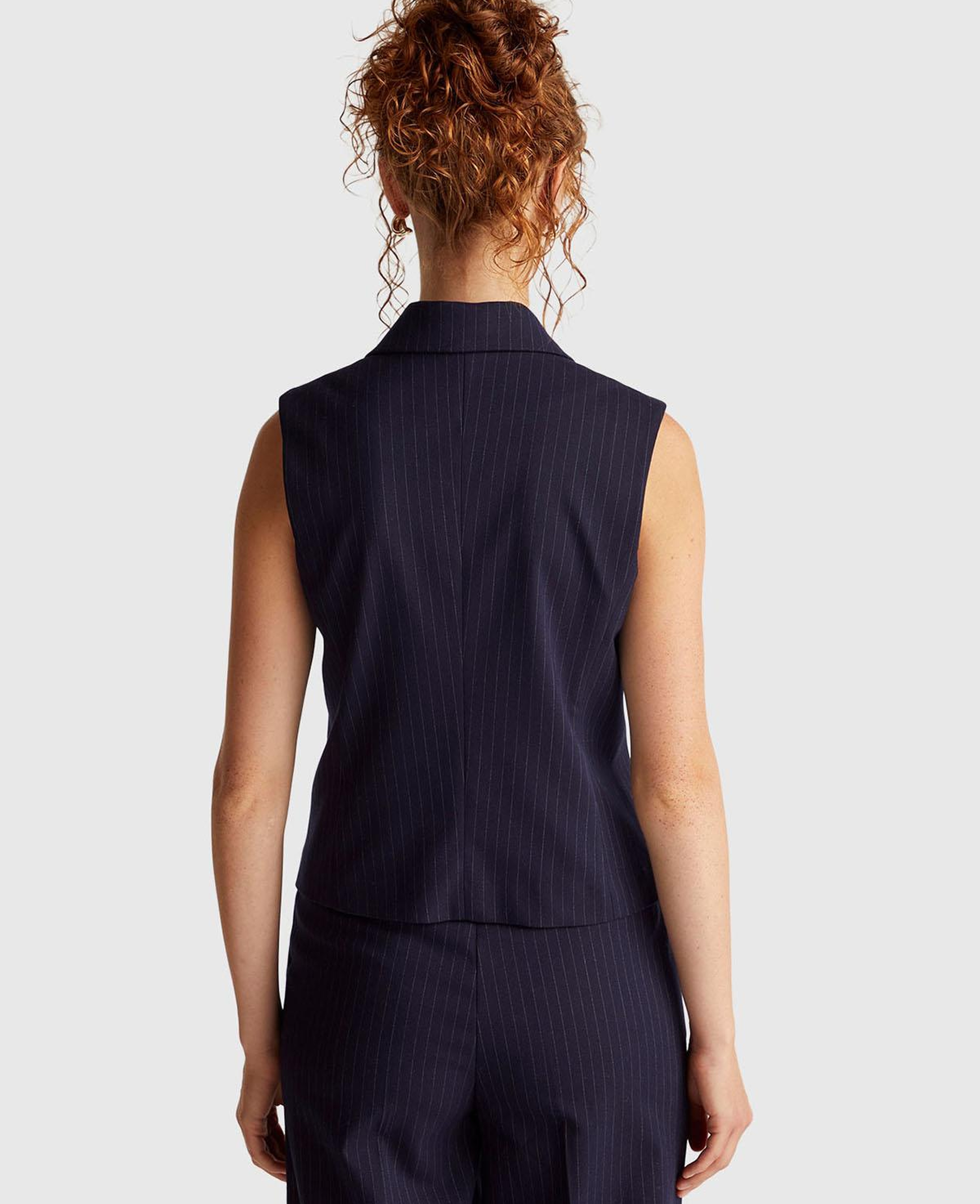 Kadın Lacivert Desenli Viskoz Karışımlı Düğmeli Kruvaze Yelek