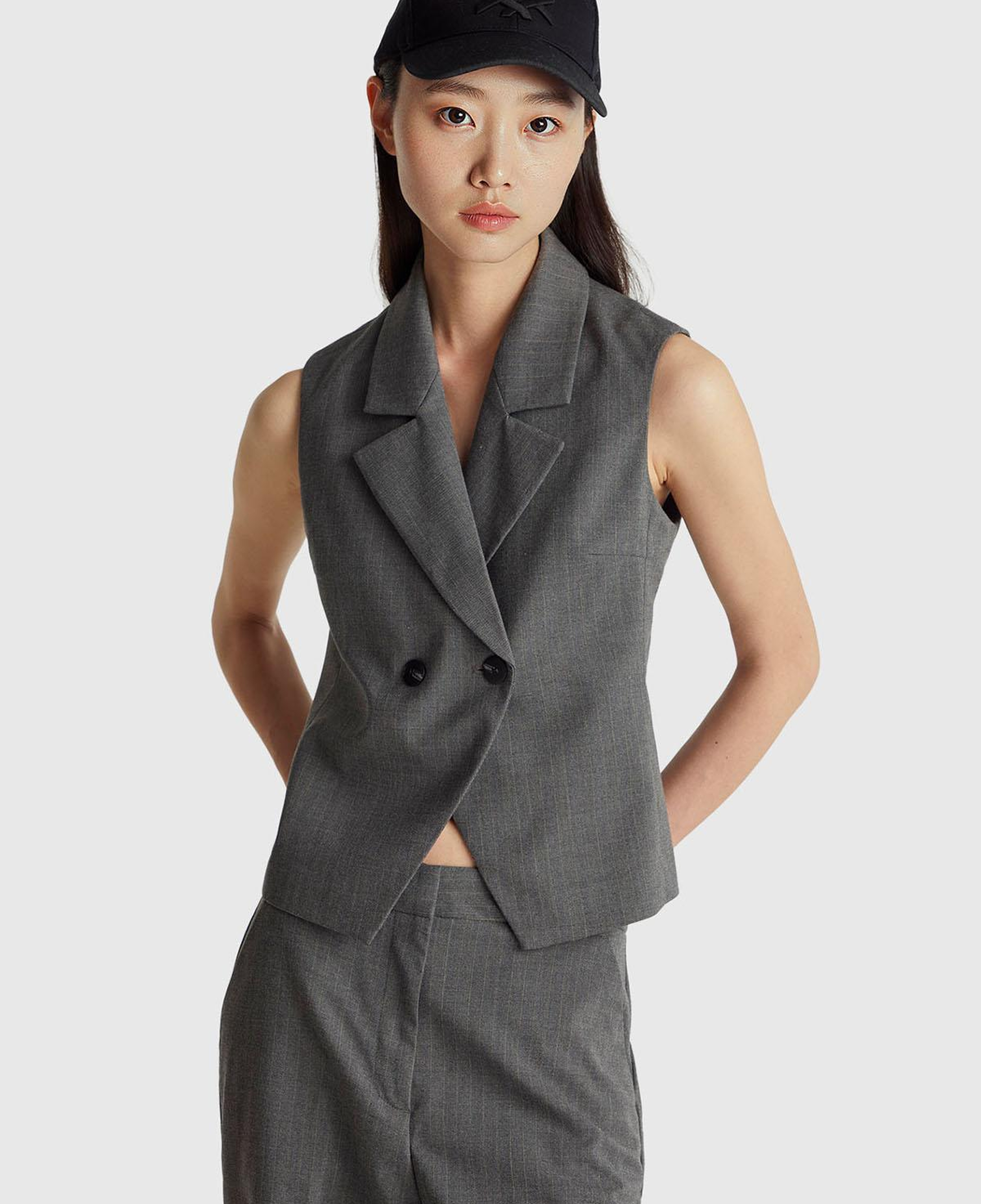 Kadın Haki Desenli Viskoz Karışımlı Düğmeli Kruvaze Yelek