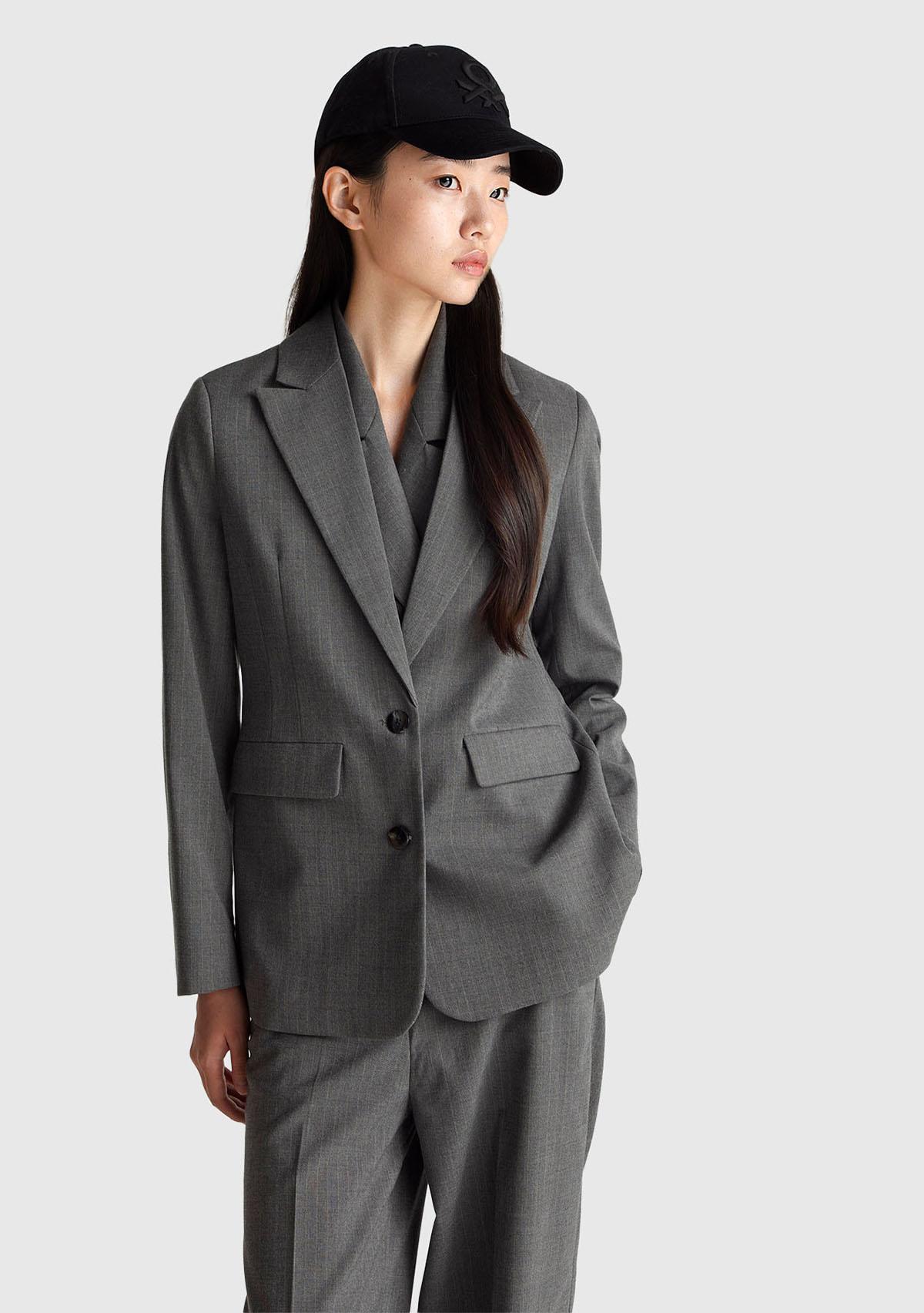 Kadın Taba Viskoz Karışımlı Çizgili Düğmeli Slim Fit Blazer Ceket