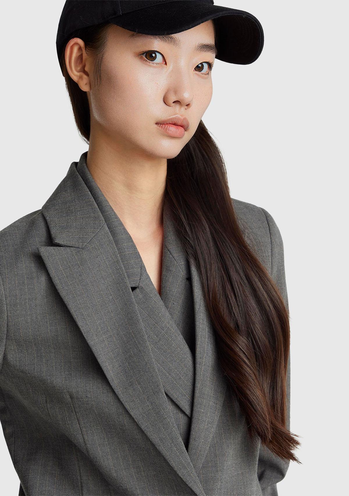 Kadın Taba Viskoz Karışımlı Çizgili Düğmeli Slim Fit Blazer Ceket