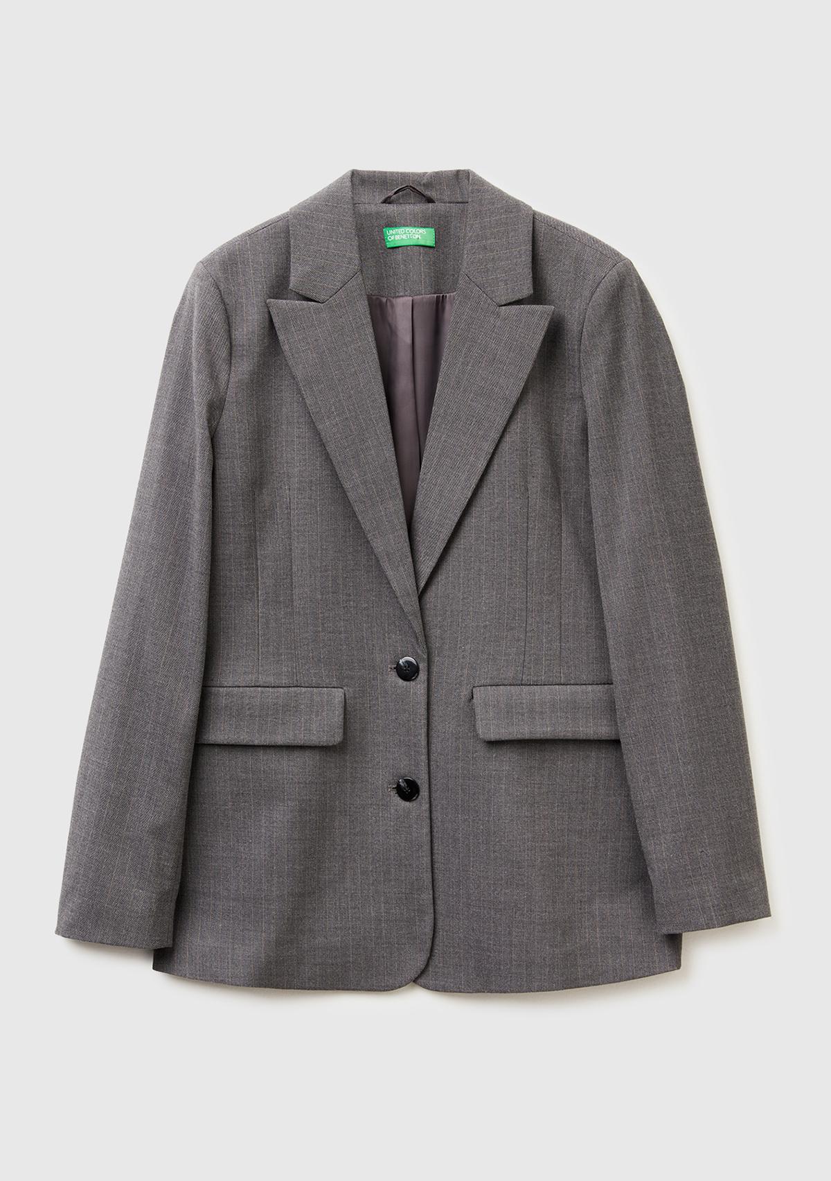 Kadın Taba Viskoz Karışımlı Çizgili Düğmeli Slim Fit Blazer Ceket