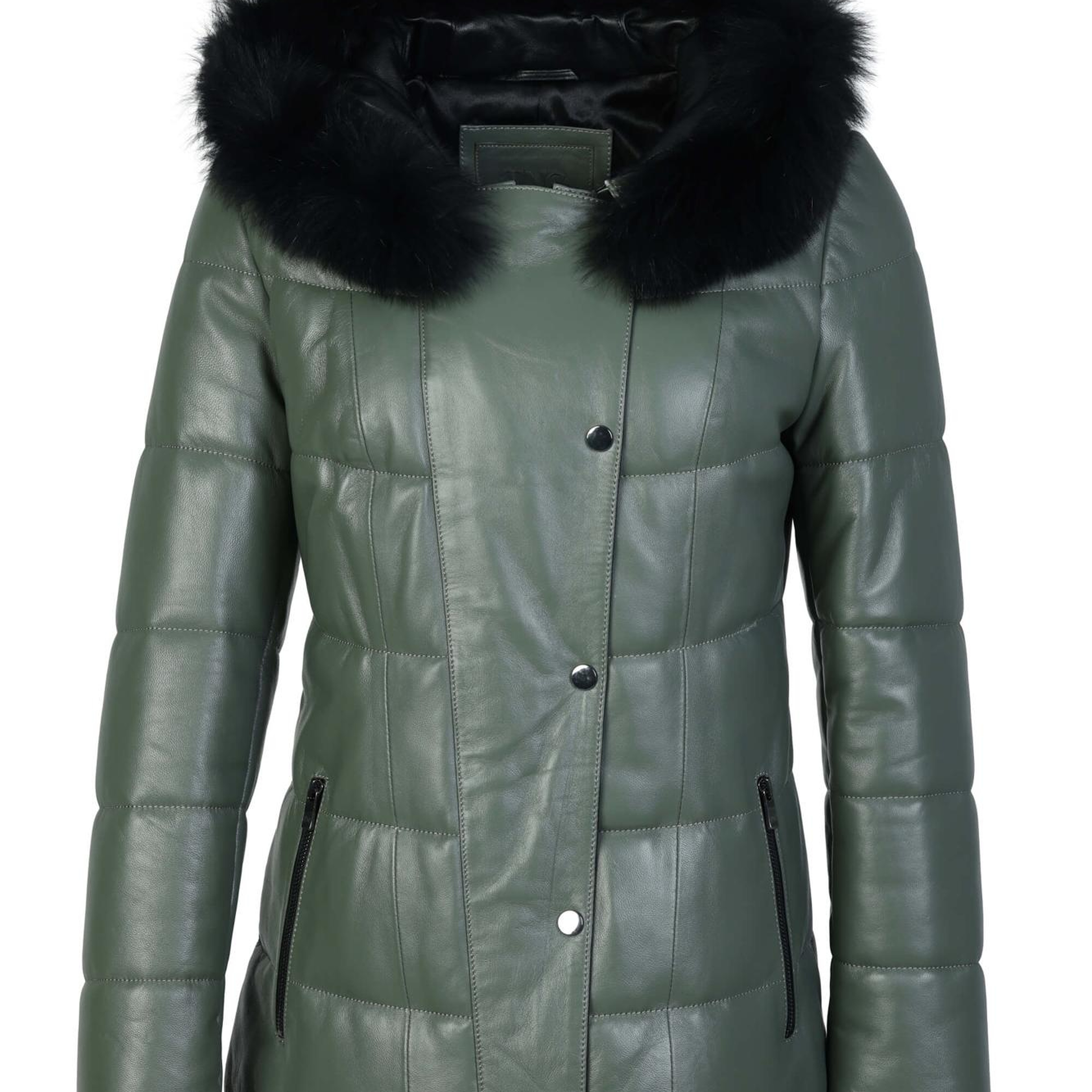 Tamer Tanca Kadın Hakiki Deri Su Yeşili Deri Mont