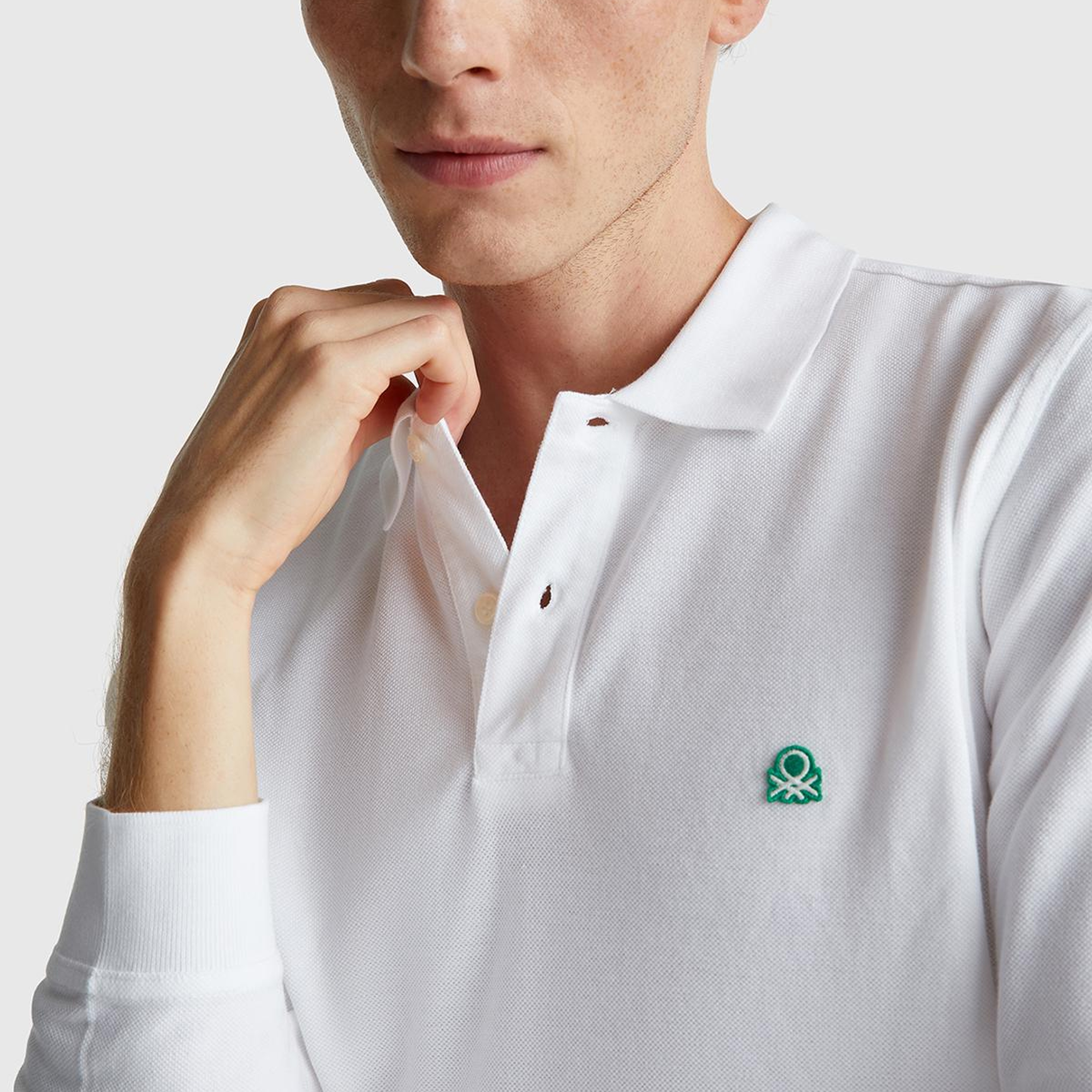 Erkek Beyaz Uzun Kol Polo T-Shirt