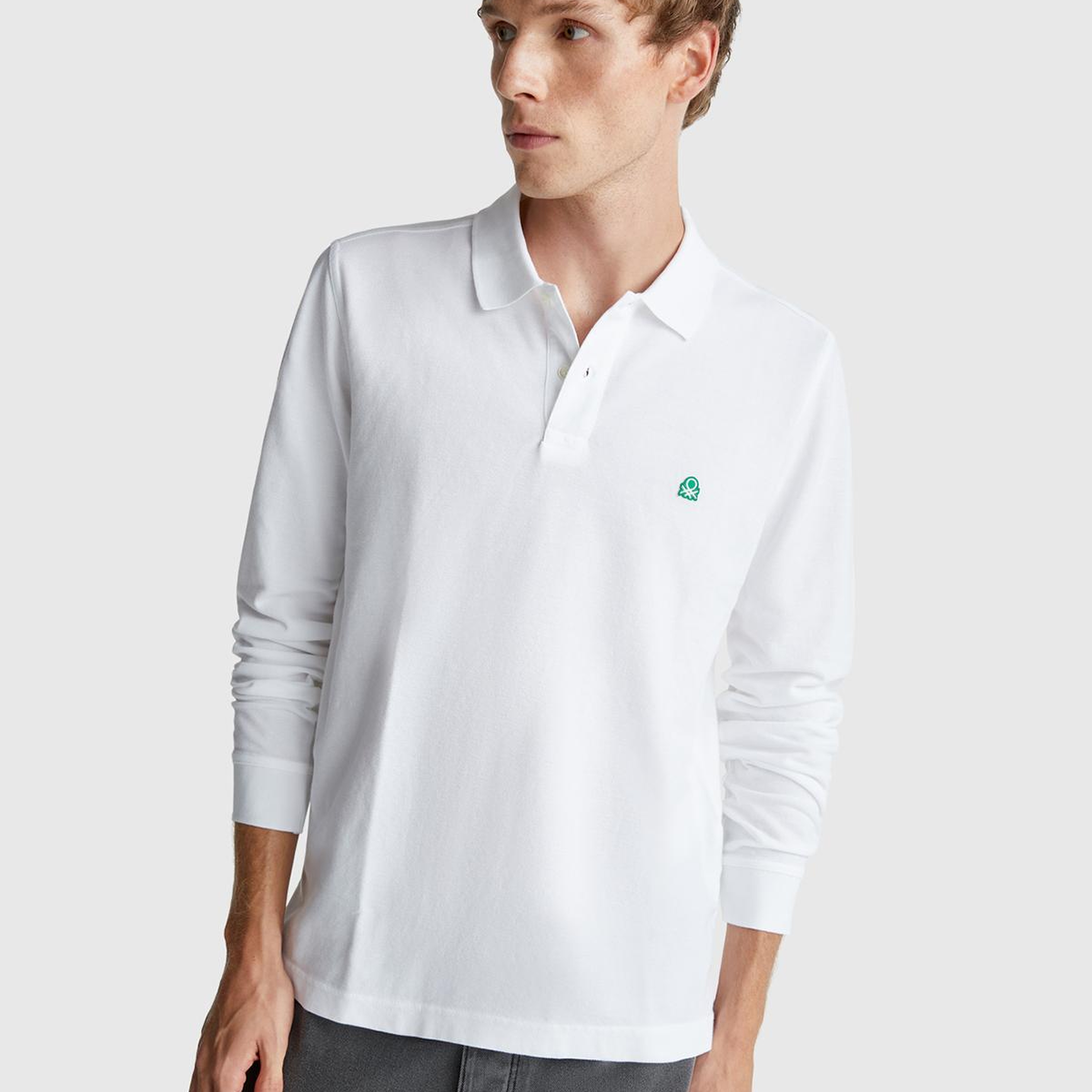 Erkek Beyaz Uzun Kol Polo T-Shirt