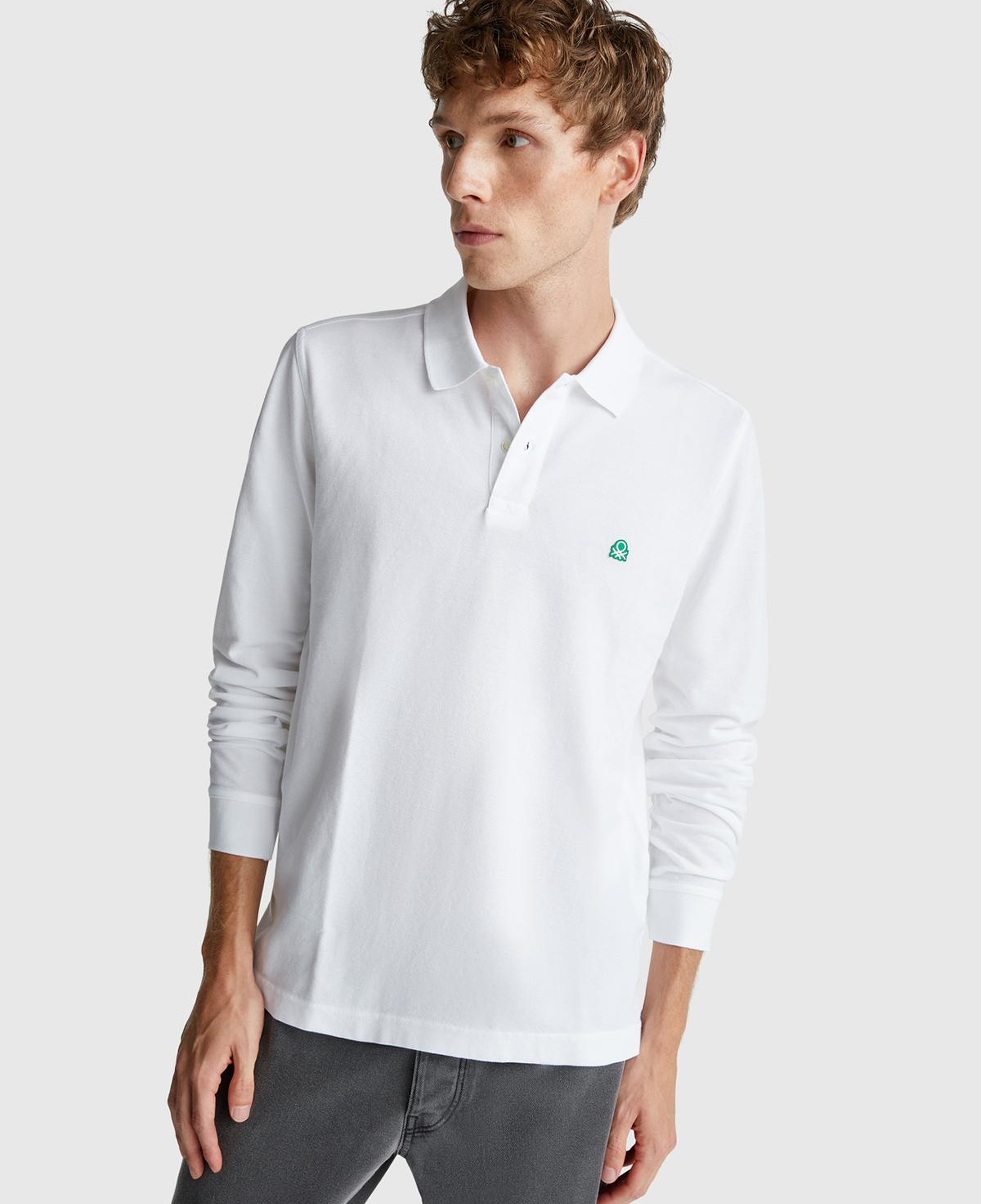 Erkek Beyaz Uzun Kol Polo T-Shirt