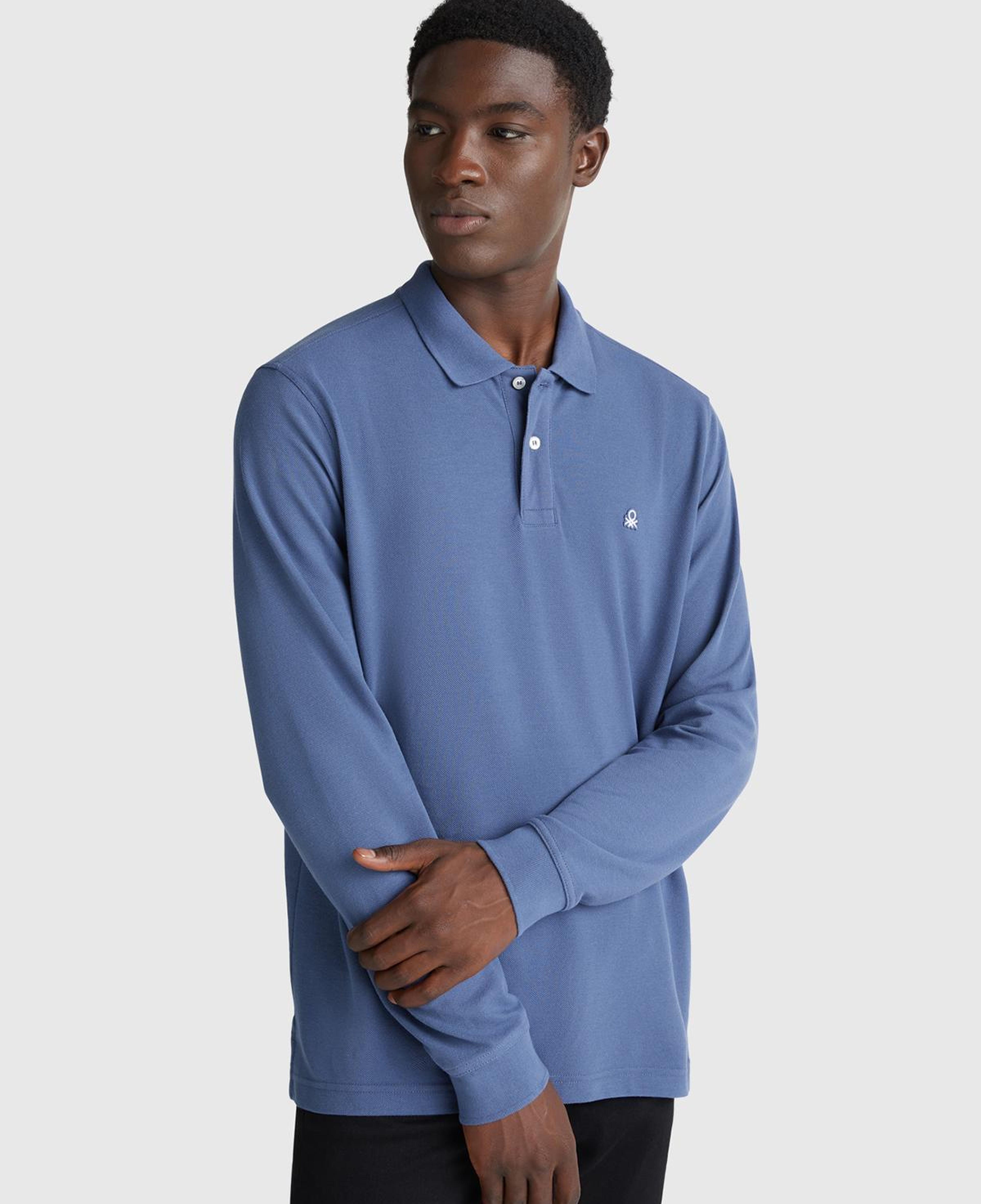 Erkek Havacı Mavi Uzun Kol Polo T-Shirt