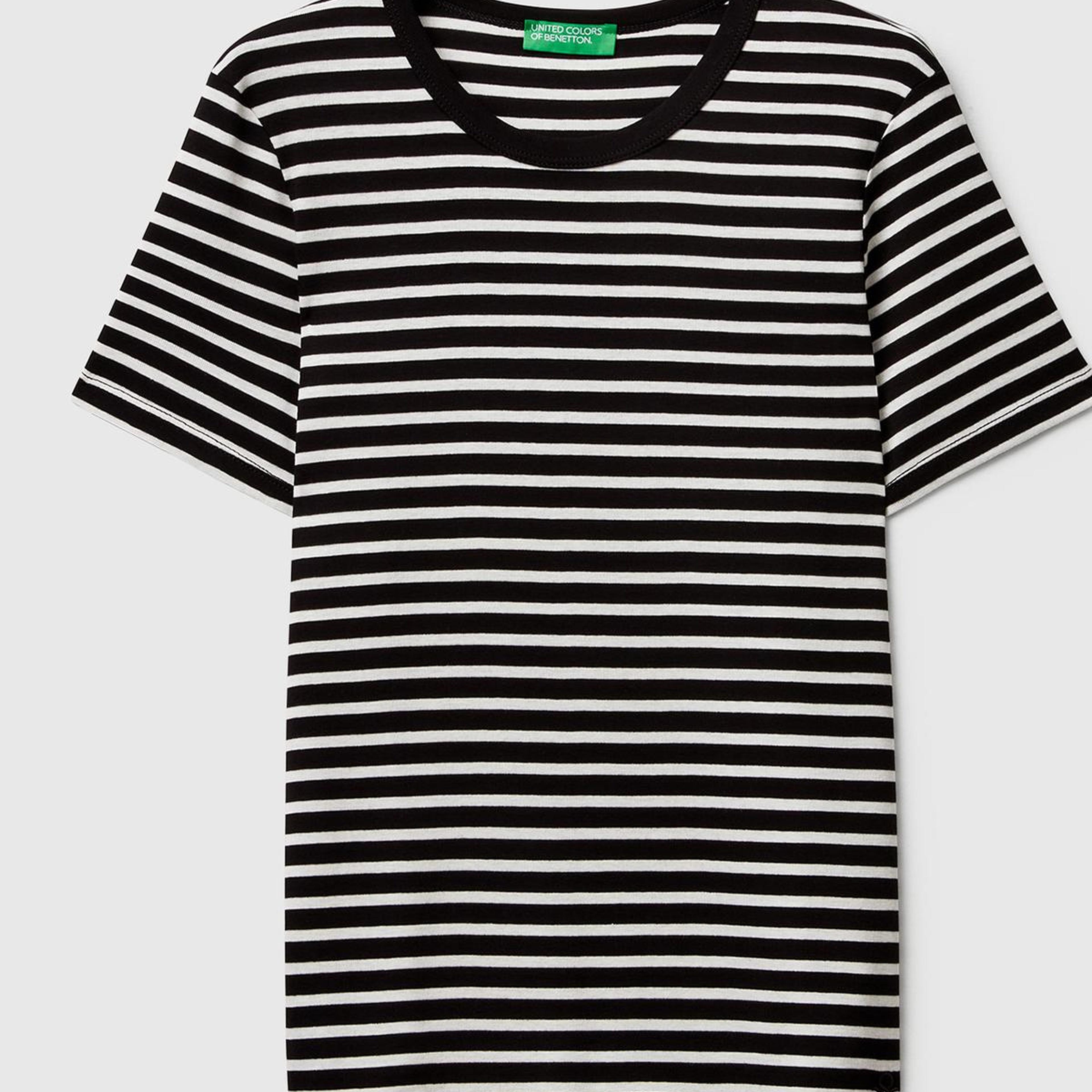 Kadın Siyah %100 Pamuk Sol Altı Logolu Çizgili Bisiklet Yaka T-Shirt