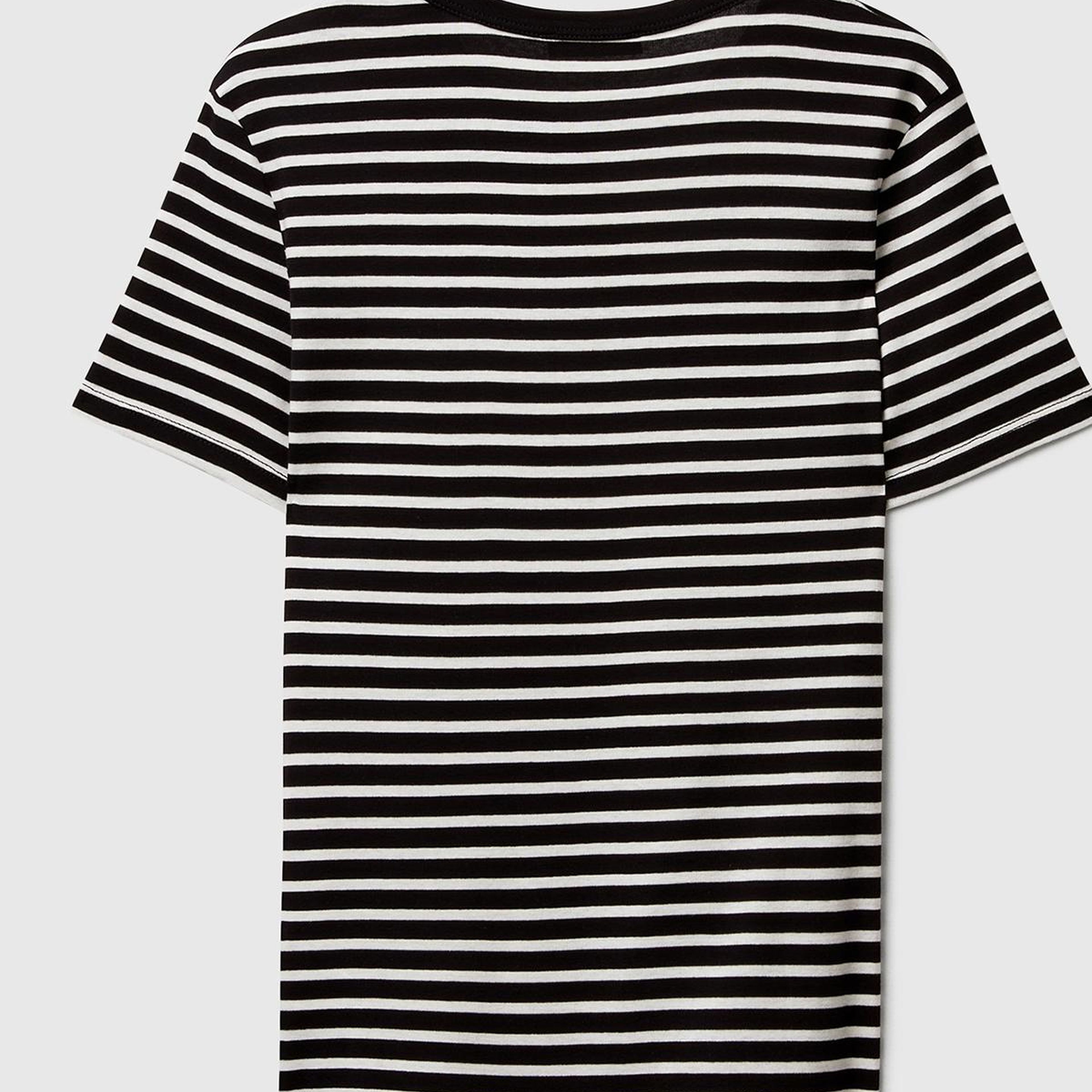 Kadın Siyah %100 Pamuk Sol Altı Logolu Çizgili Bisiklet Yaka T-Shirt