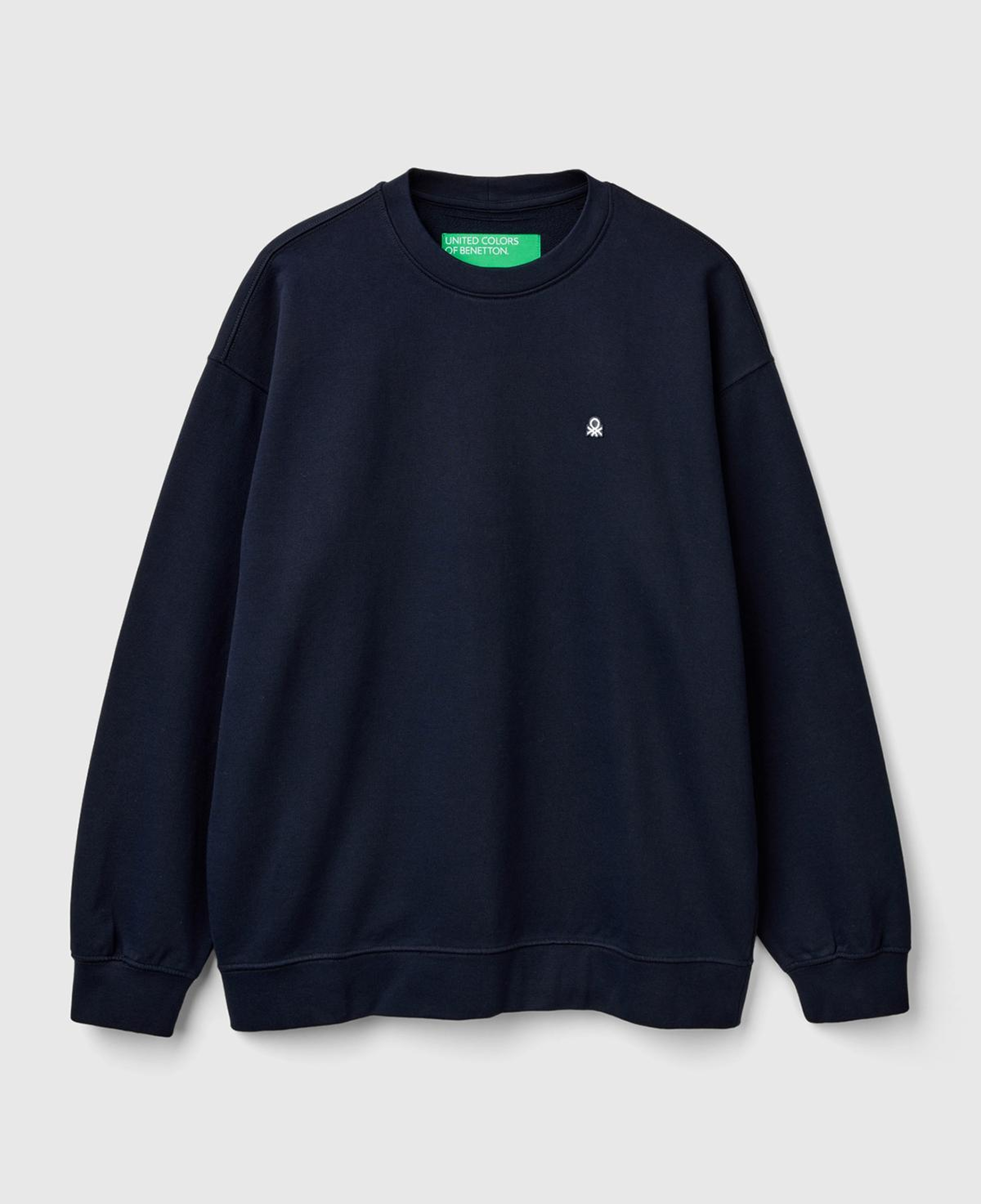 Erkek Lacivert %100 Pamuk Önü Logo İşlemeli Bisiklet Yaka Sweatshirt