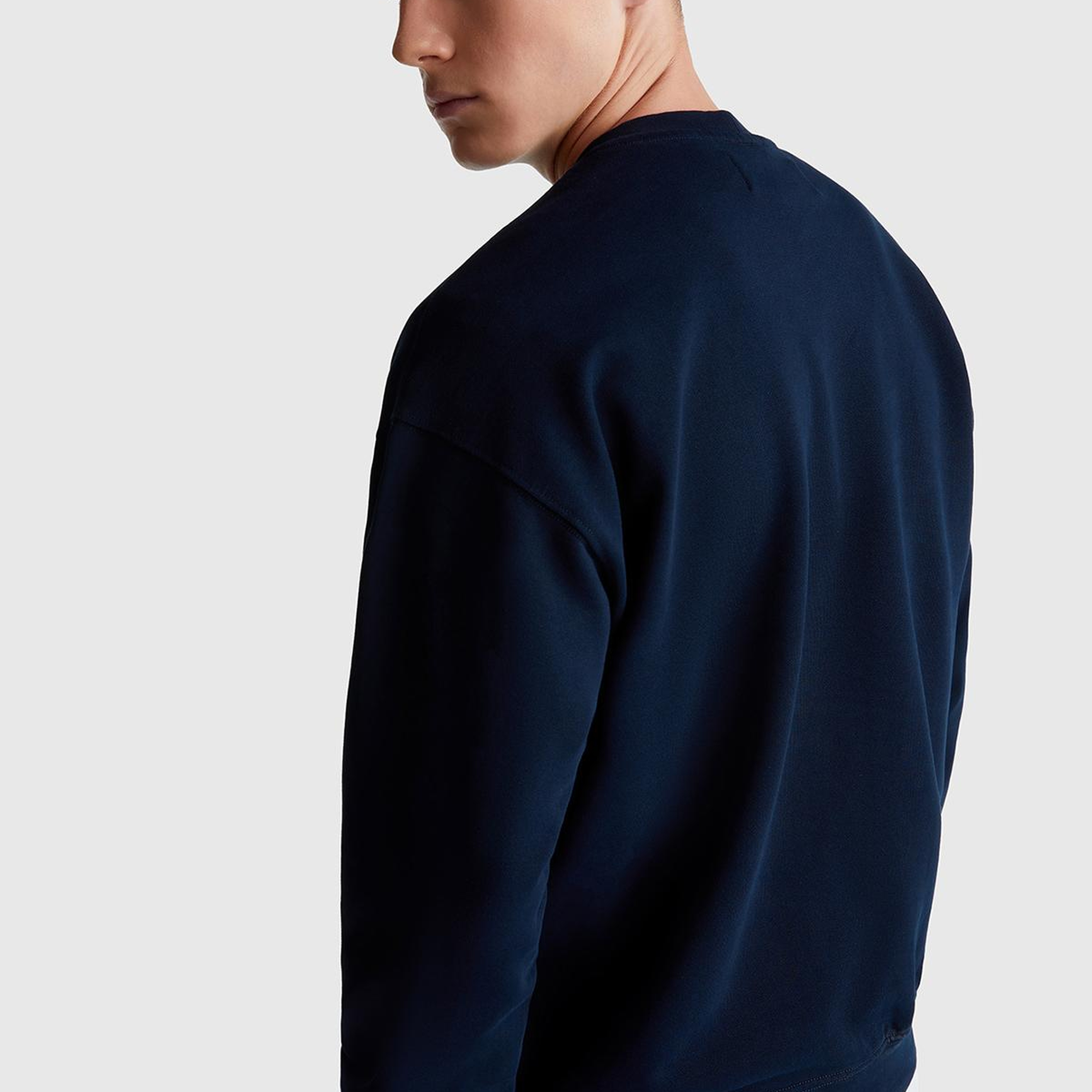Erkek Lacivert %100 Pamuk Önü Logo İşlemeli Bisiklet Yaka Sweatshirt