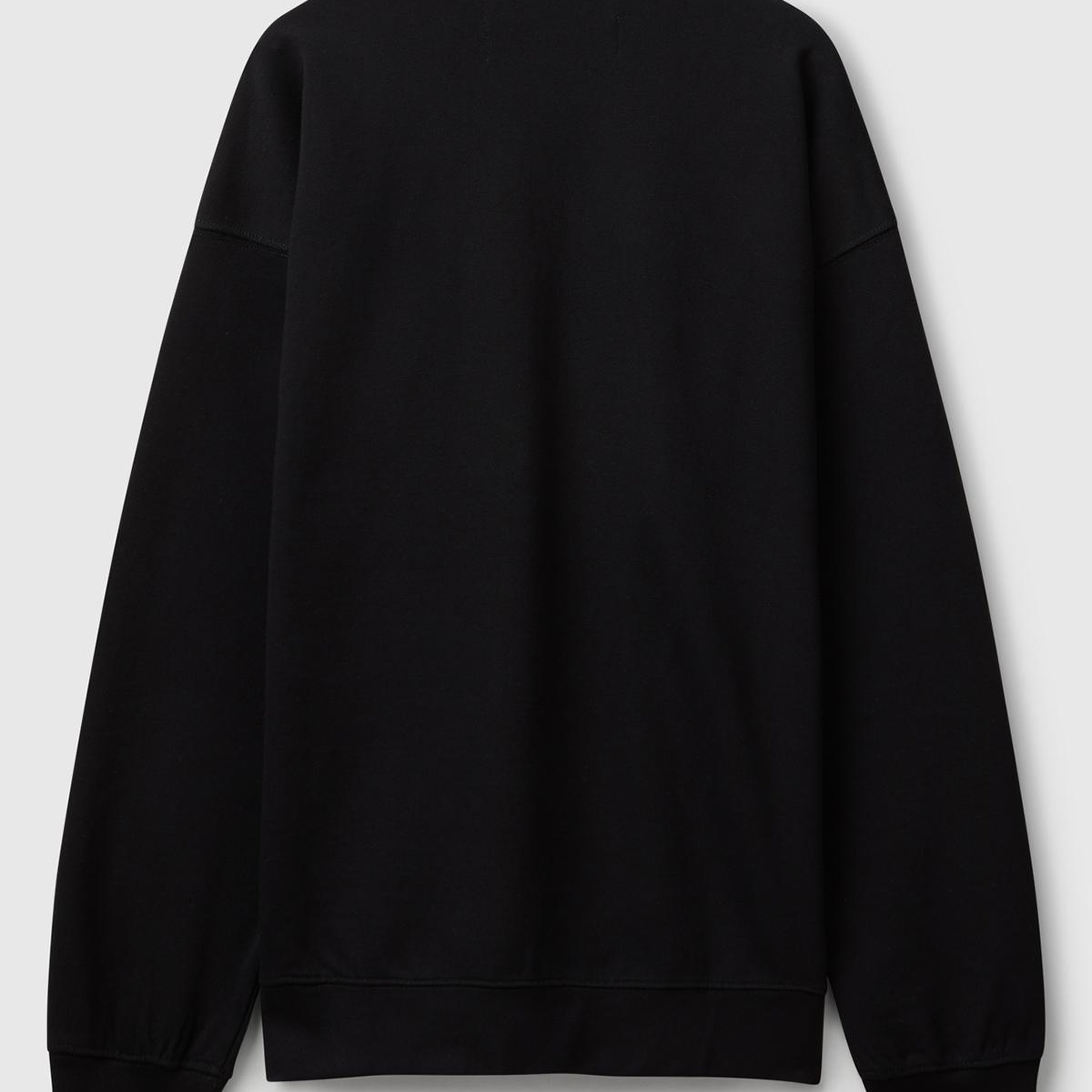 Erkek Siyah %100 Pamuk Önü Logo İşlemeli Bisiklet Yaka Sweatshirt
