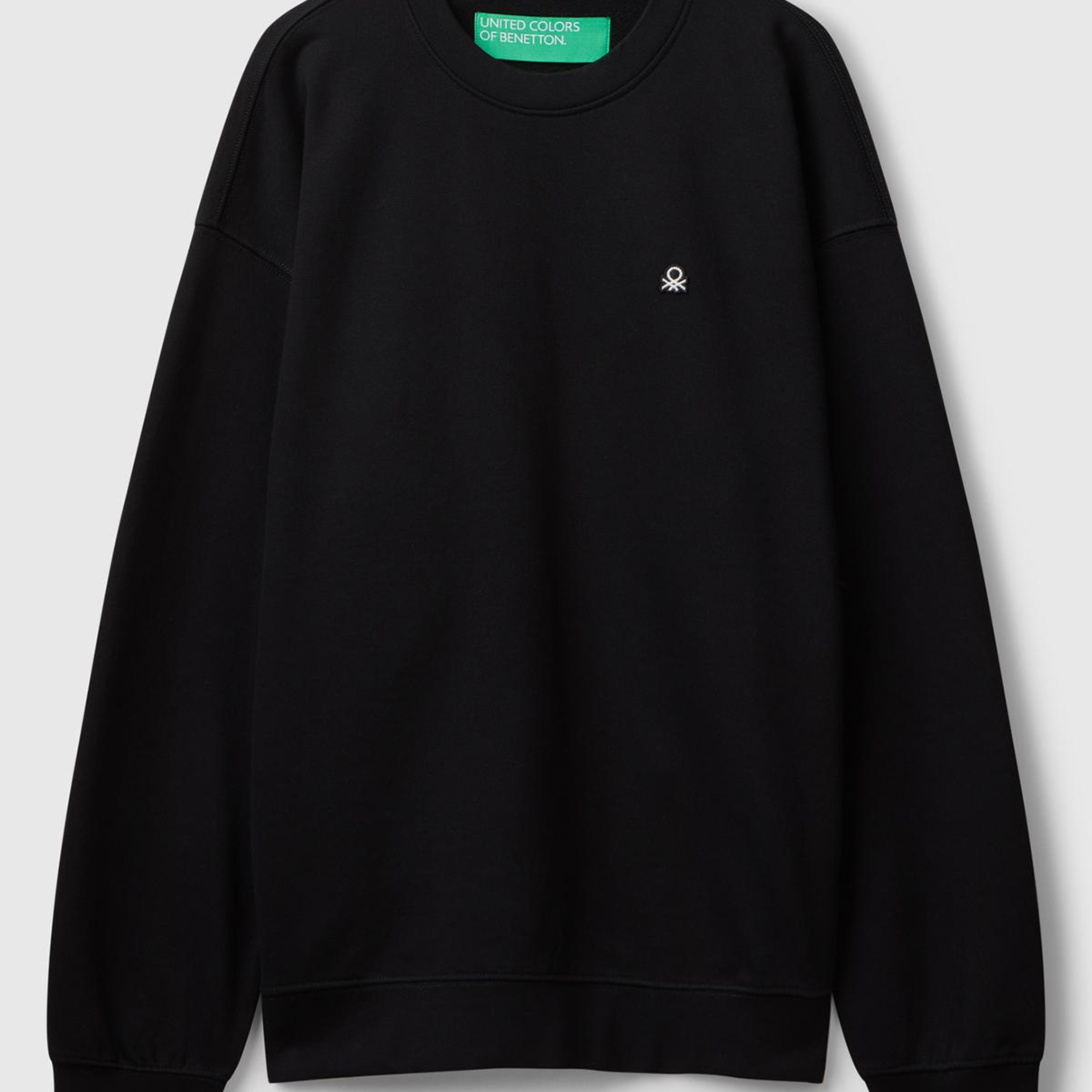 Erkek Siyah %100 Pamuk Önü Logo İşlemeli Bisiklet Yaka Sweatshirt
