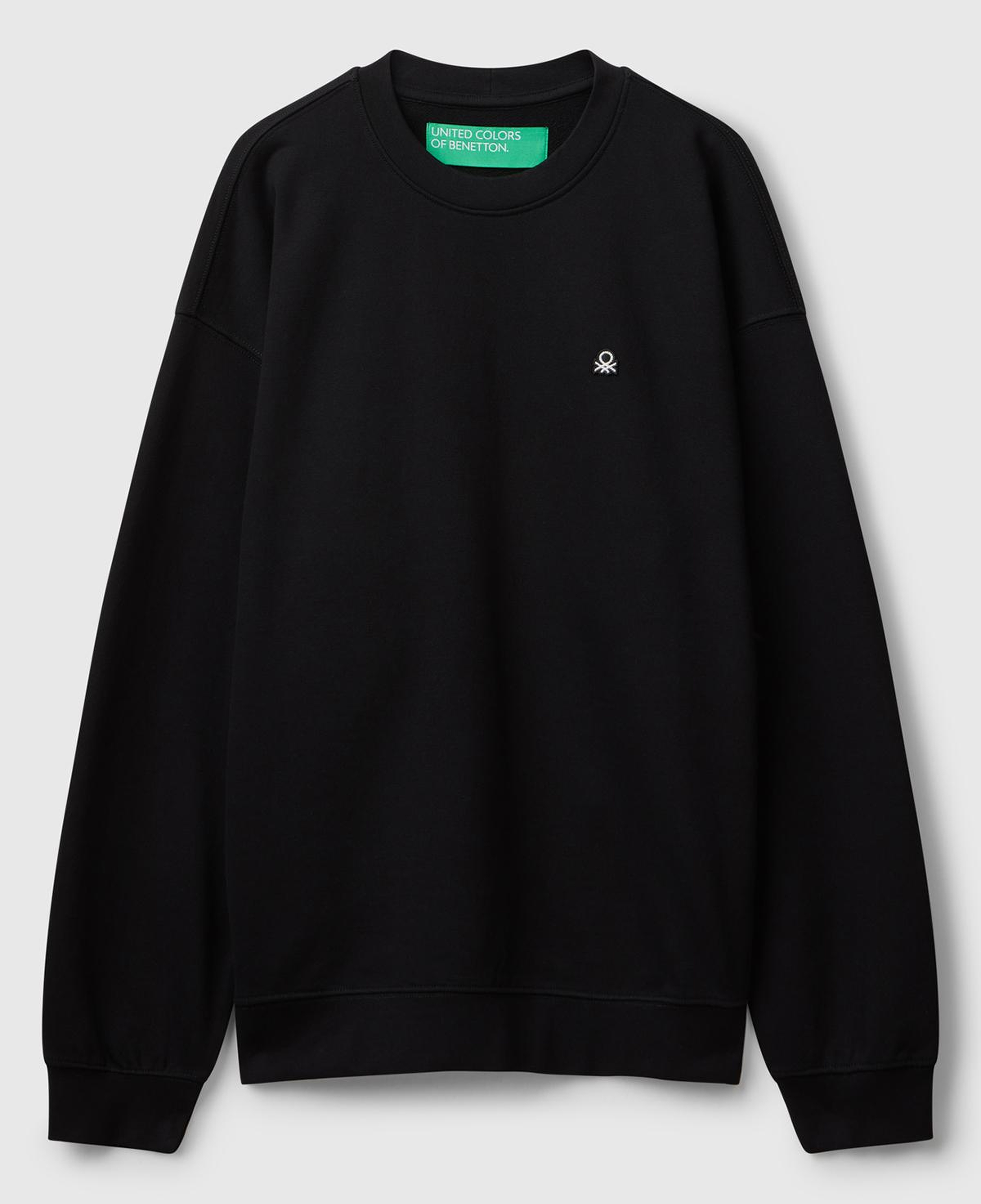 Erkek Siyah %100 Pamuk Önü Logo İşlemeli Bisiklet Yaka Sweatshirt