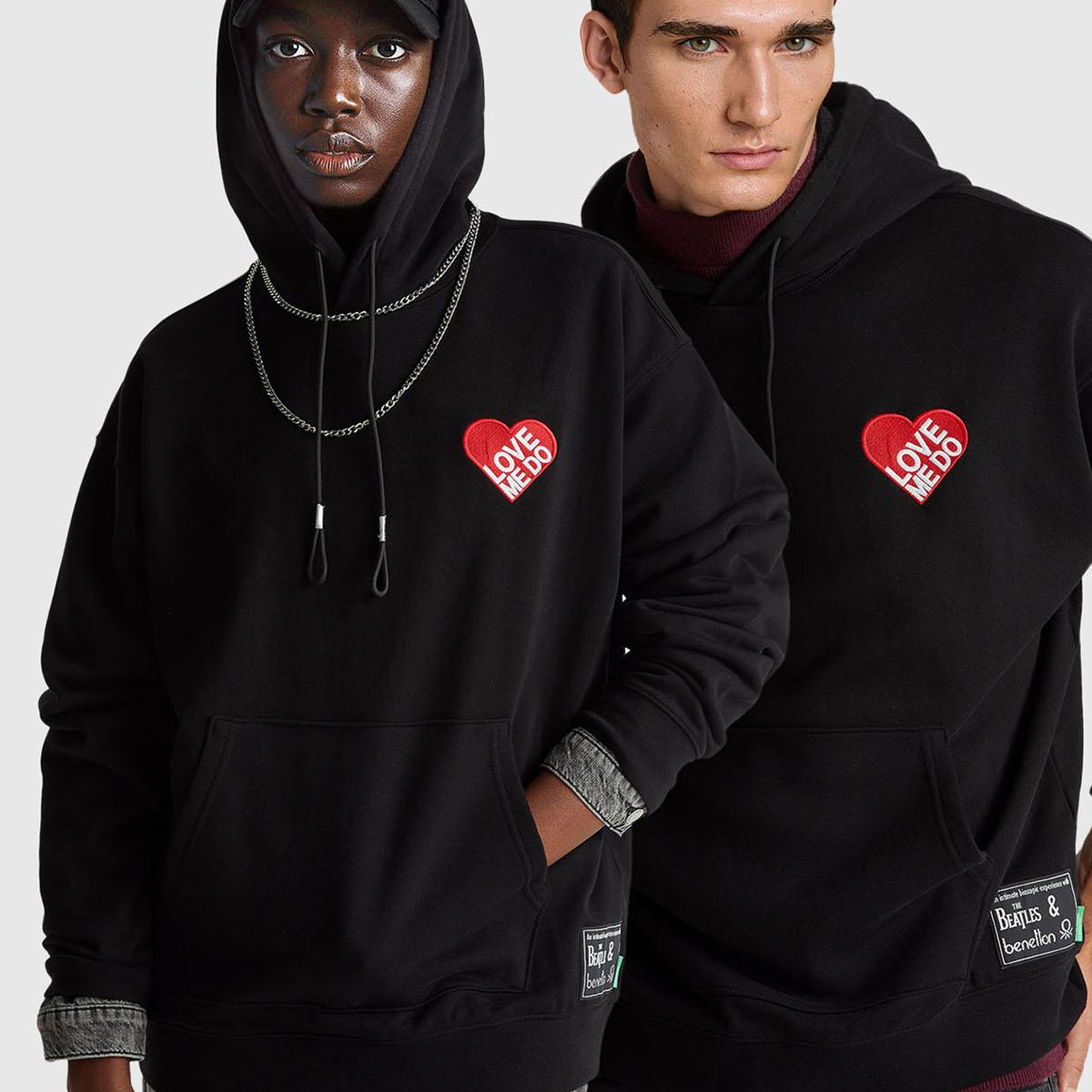 Unisex Siyah Koton Viskoz Karışımlı The Beatles Kapşonlu Sweatshirt