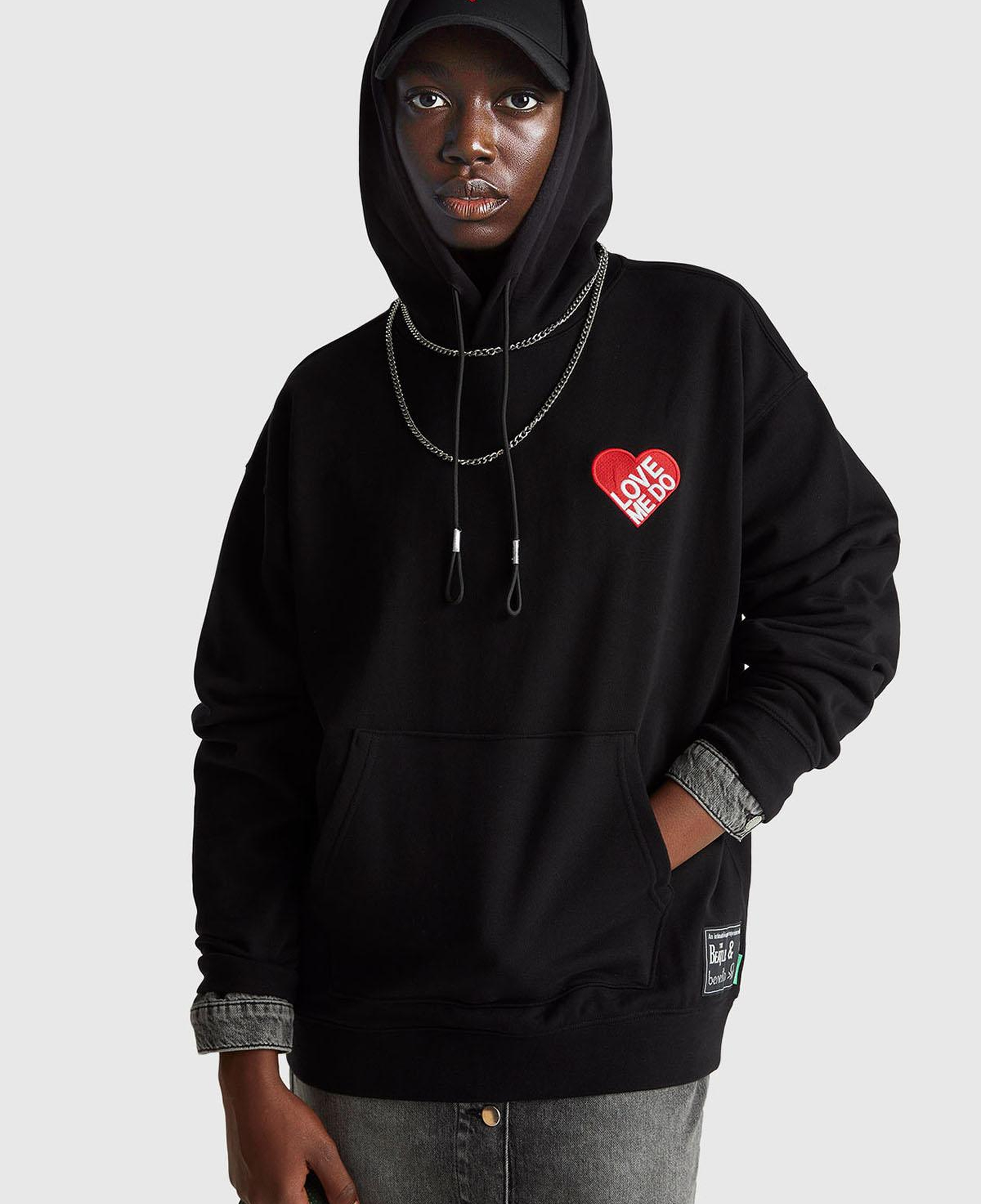 Unisex Siyah Koton Viskoz Karışımlı The Beatles Kapşonlu Sweatshirt
