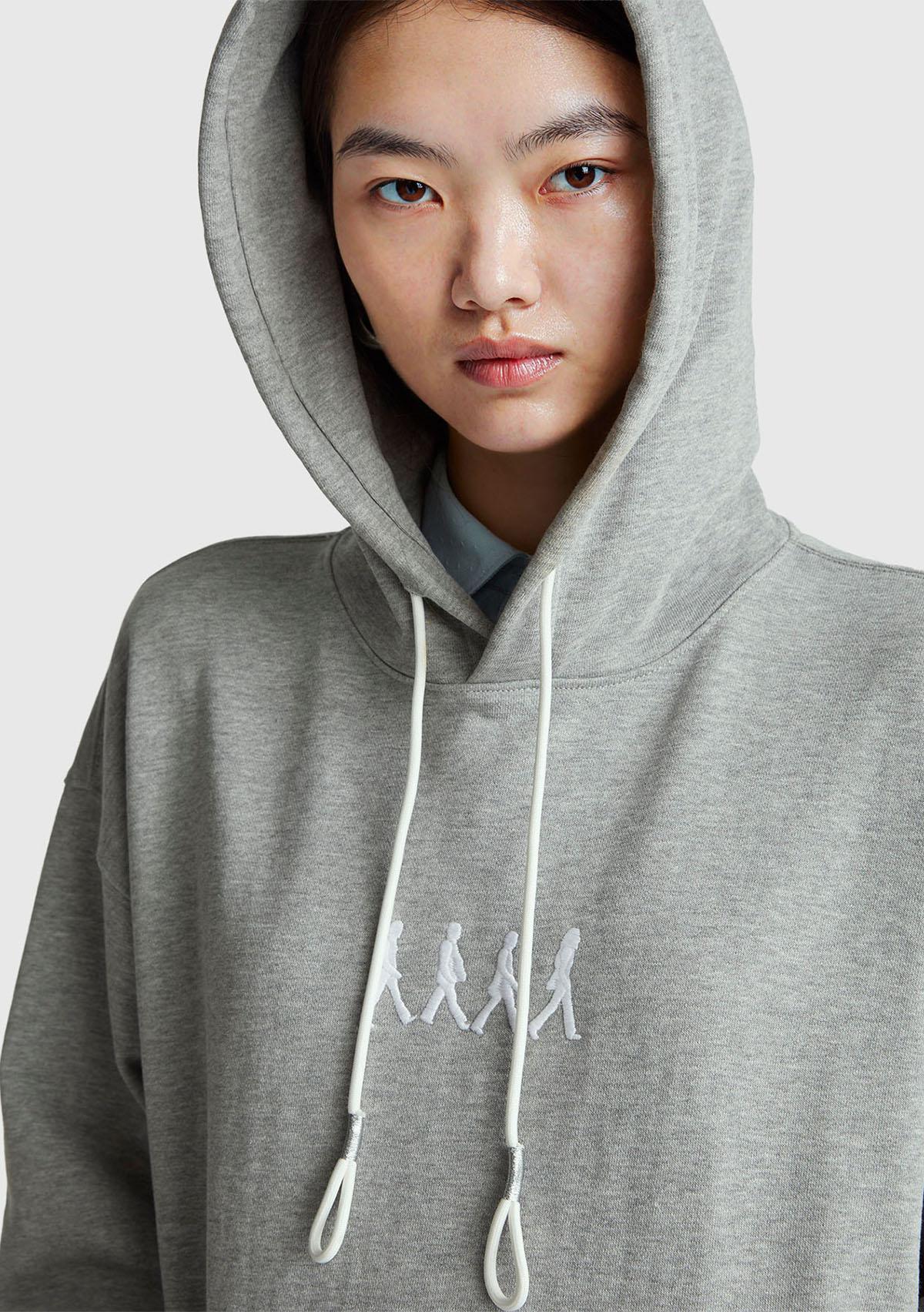 Unisex Gri Melanj Koton Viskoz Karışımlı The Beatles Kapşonlu Sweatshirt