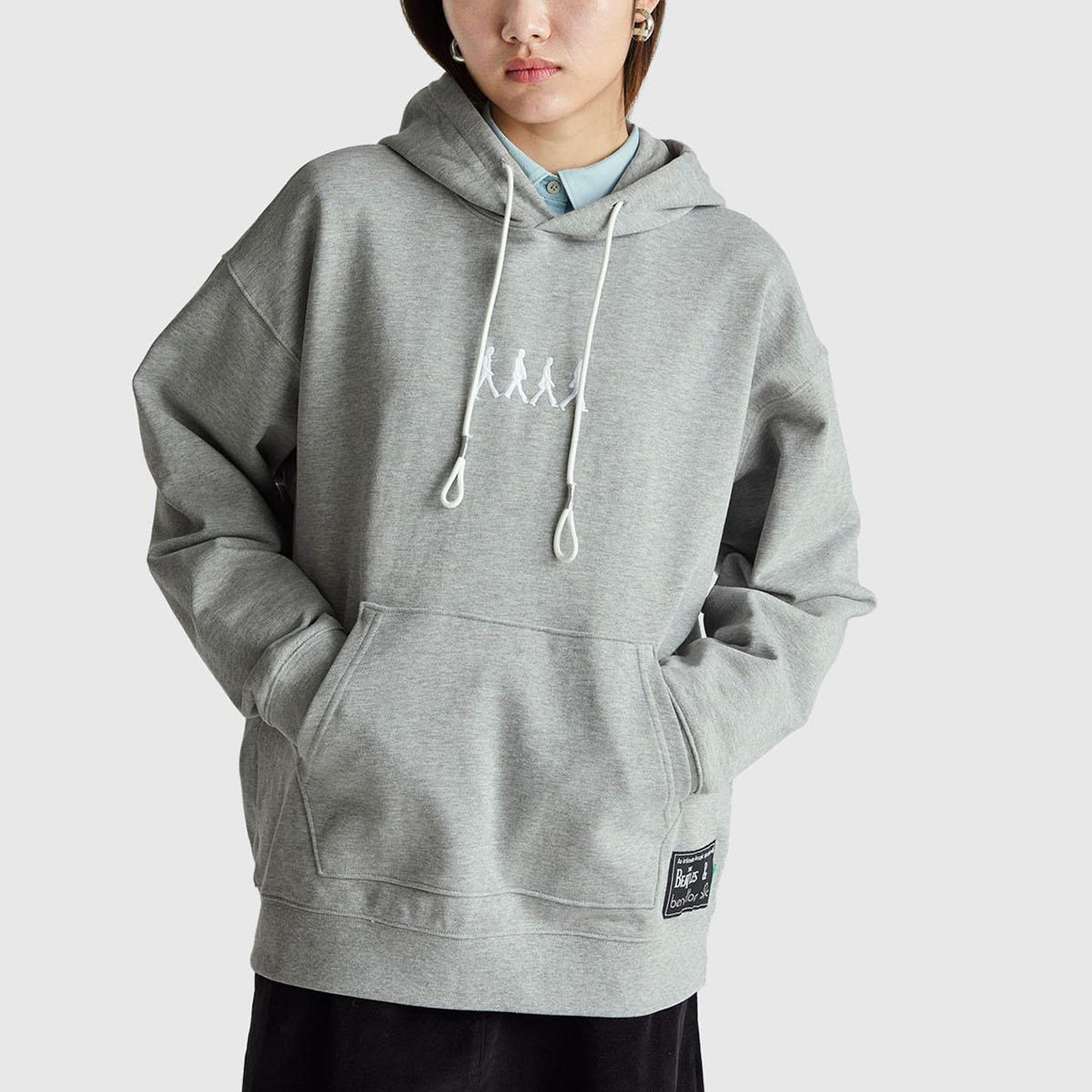 Unisex Gri Melanj Koton Viskoz Karışımlı The Beatles Kapşonlu Sweatshirt