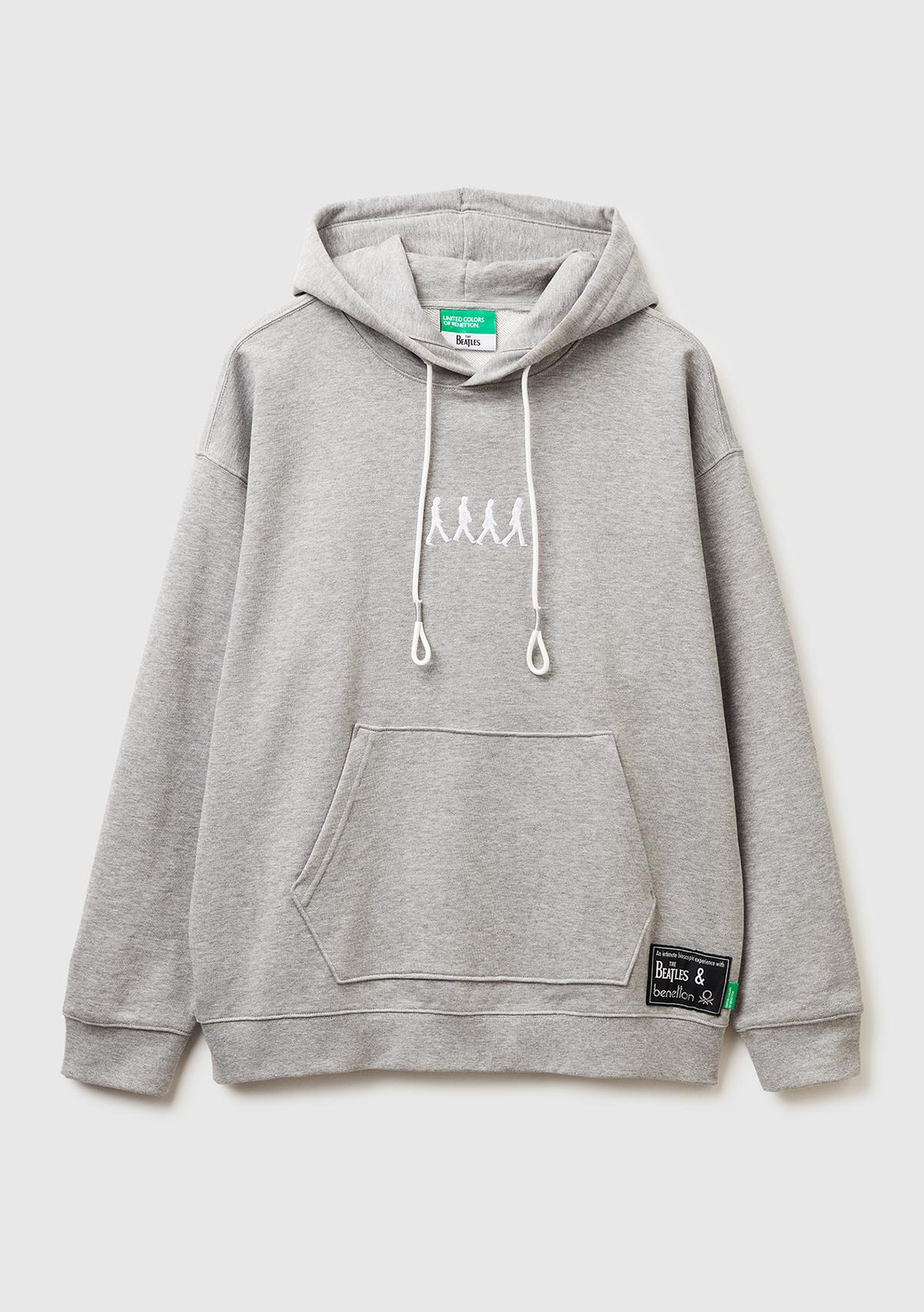 Unisex Gri Melanj Koton Viskoz Karışımlı The Beatles Kapşonlu Sweatshirt