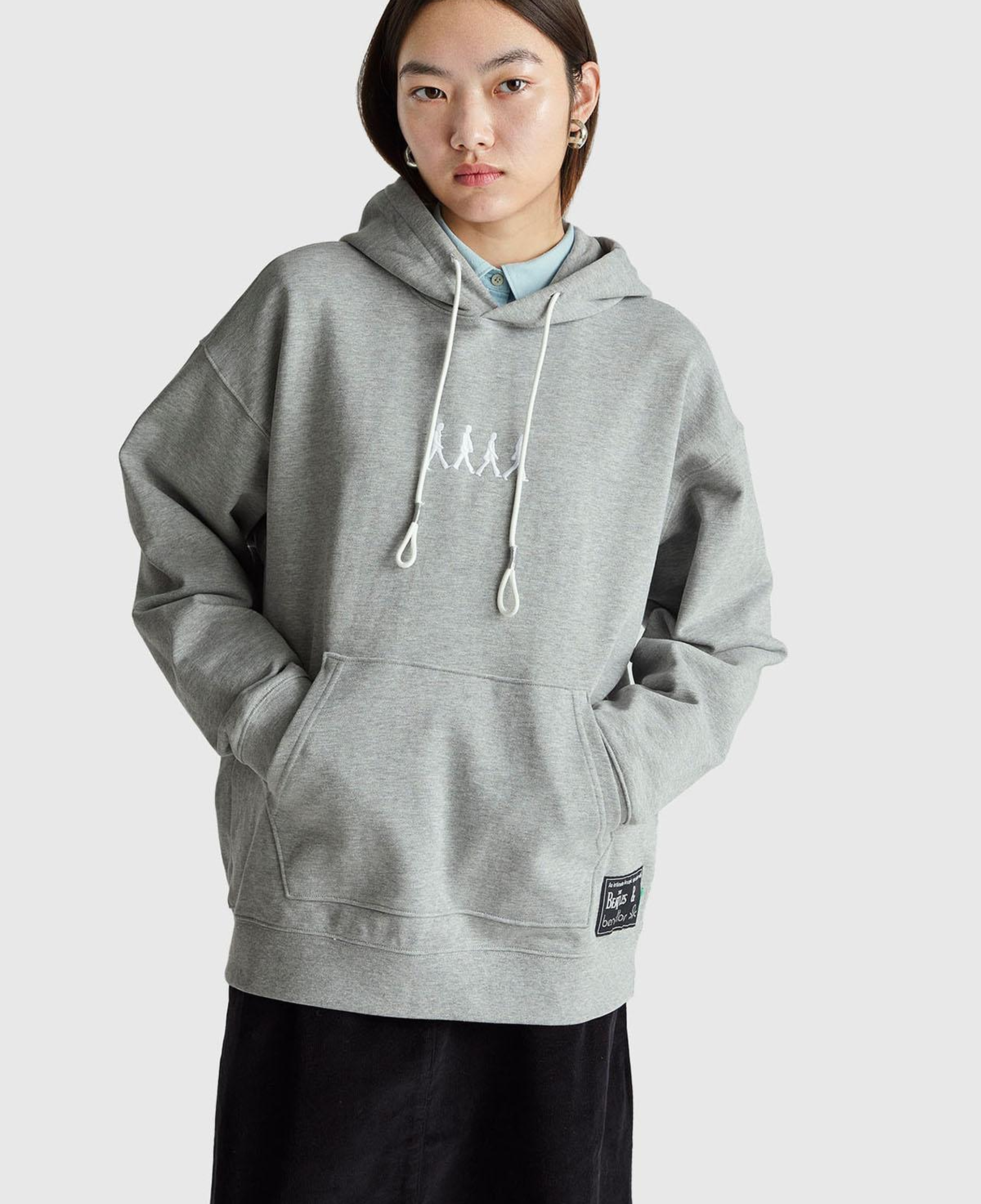 Unisex Gri Melanj Koton Viskoz Karışımlı The Beatles Kapşonlu Sweatshirt