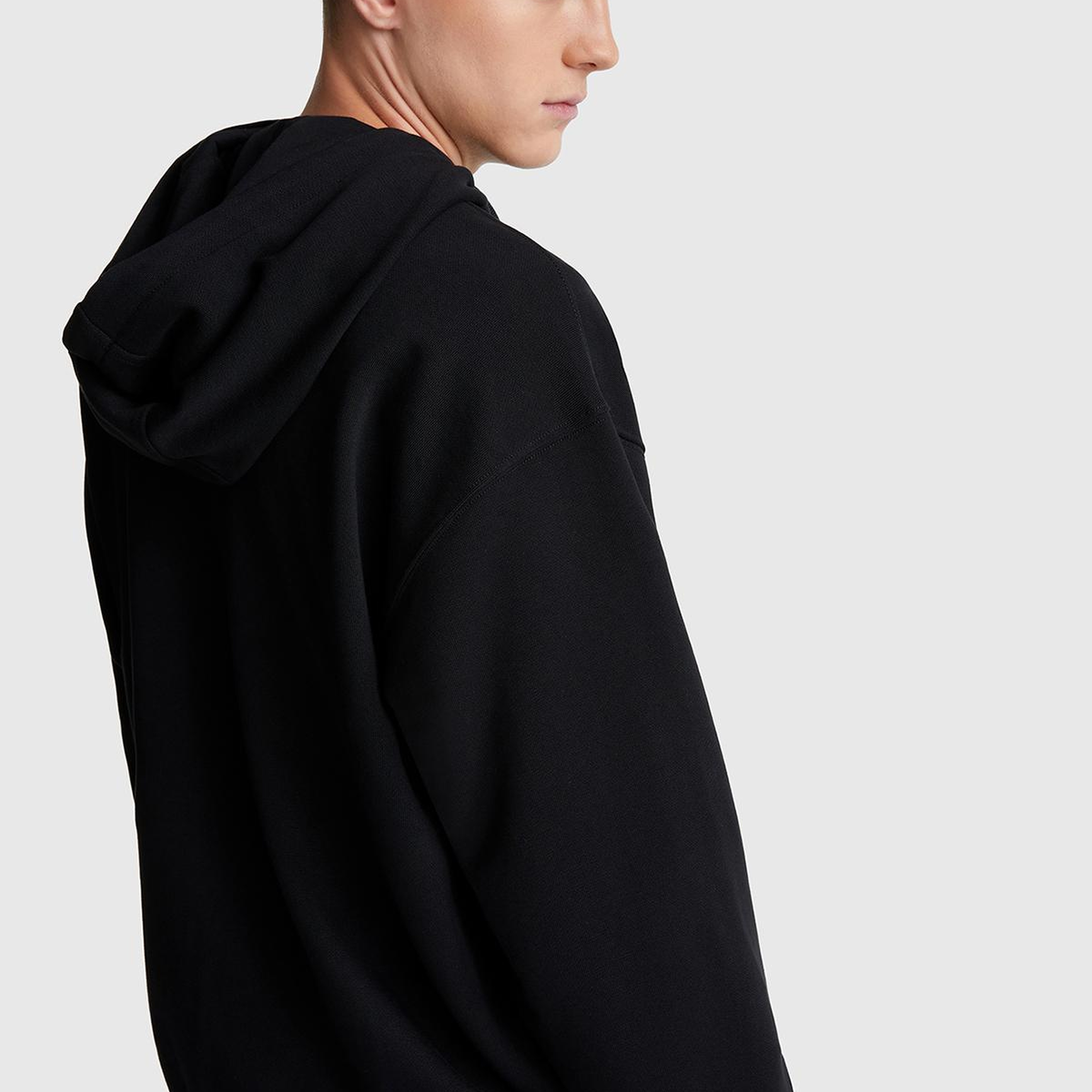 Erkek Siyah %100 Pamuk Dar Kesim Fermuarlı Kapüşonlu Sweatshirt