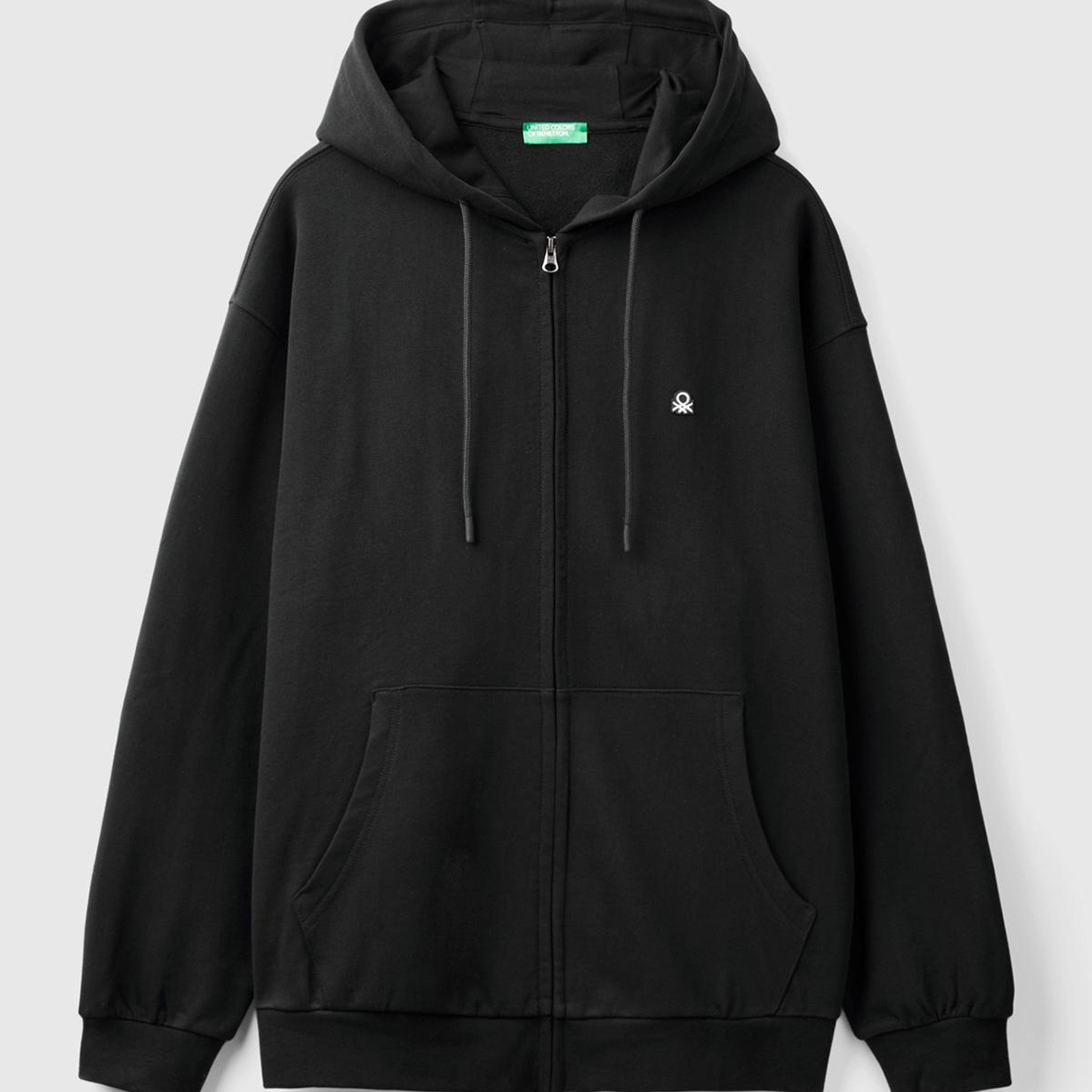 Erkek Siyah %100 Pamuk Dar Kesim Fermuarlı Kapüşonlu Sweatshirt