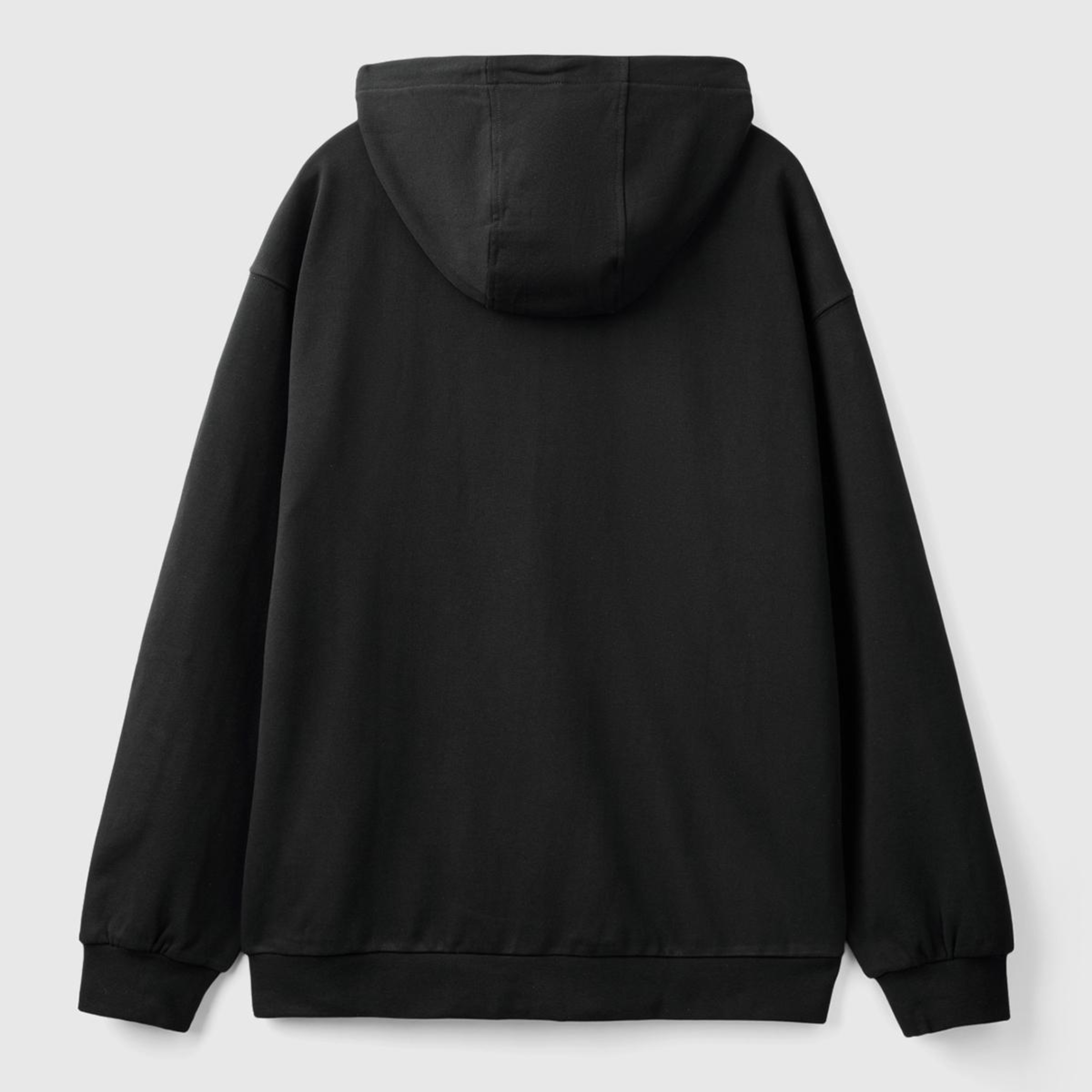 Erkek Siyah %100 Pamuk Dar Kesim Fermuarlı Kapüşonlu Sweatshirt