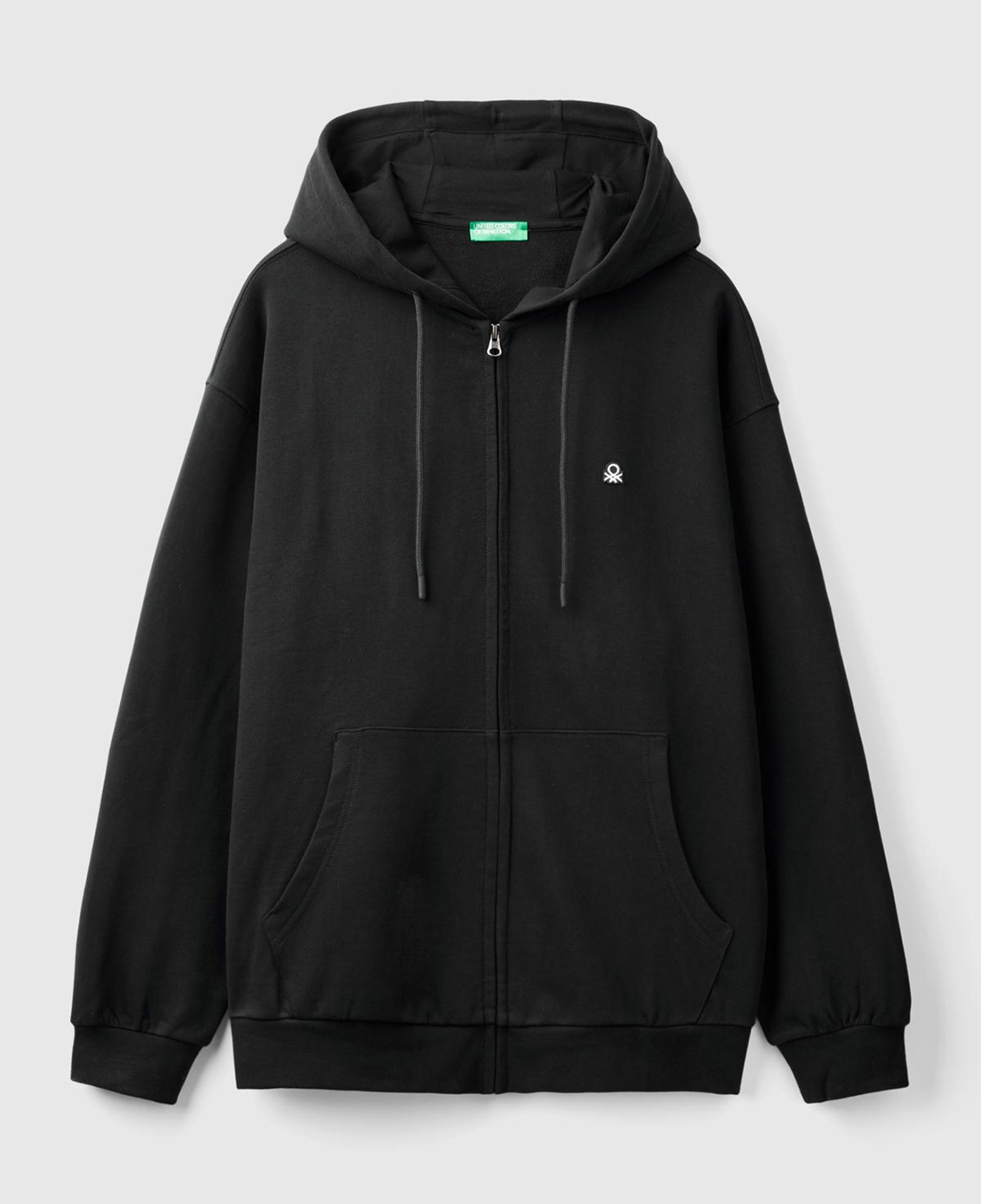 Erkek Siyah %100 Pamuk Dar Kesim Fermuarlı Kapüşonlu Sweatshirt