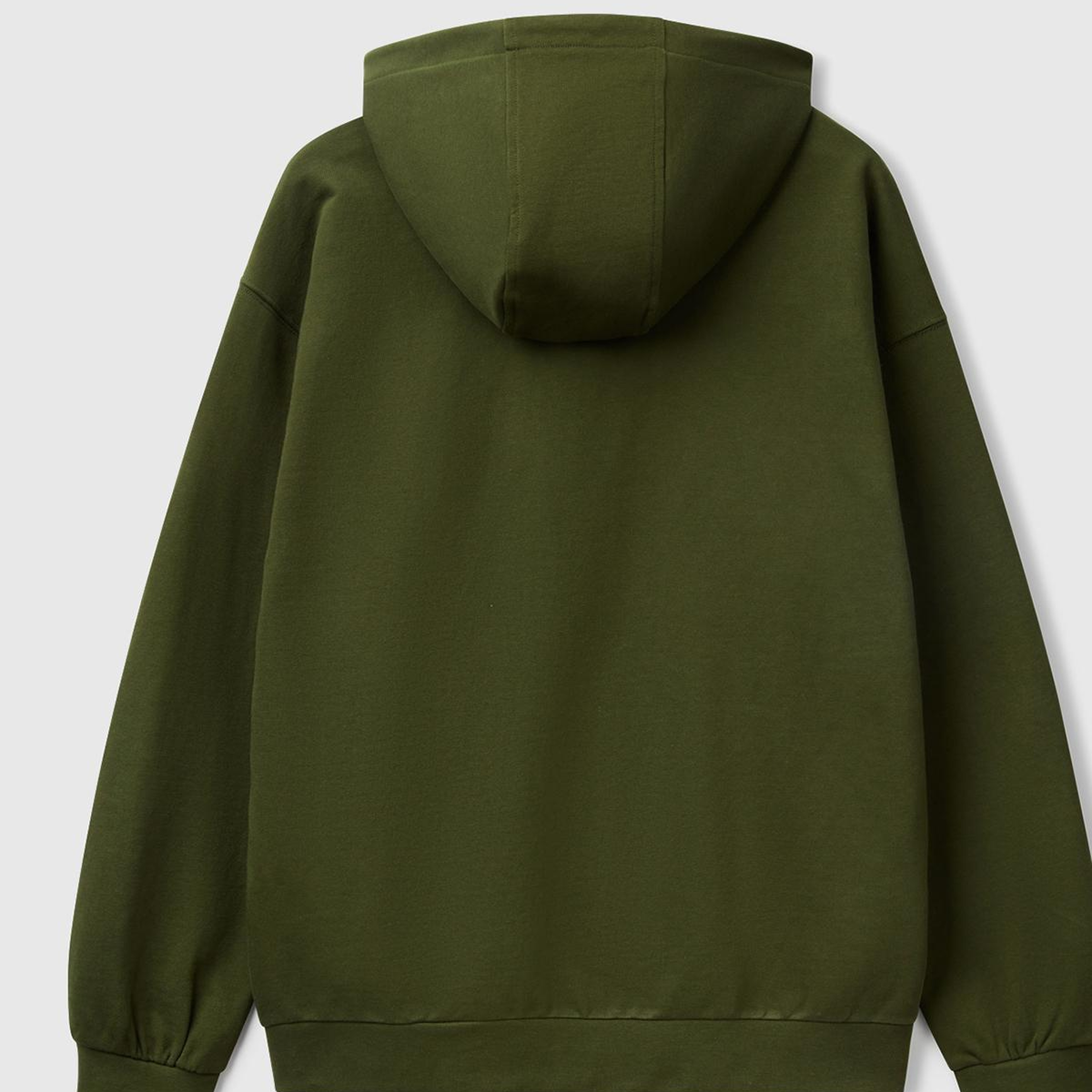 Erkek Haki Yeşilli %100 Pamuk Dar Kesim Fermuarlı Kapüşonlu Sweatshirt