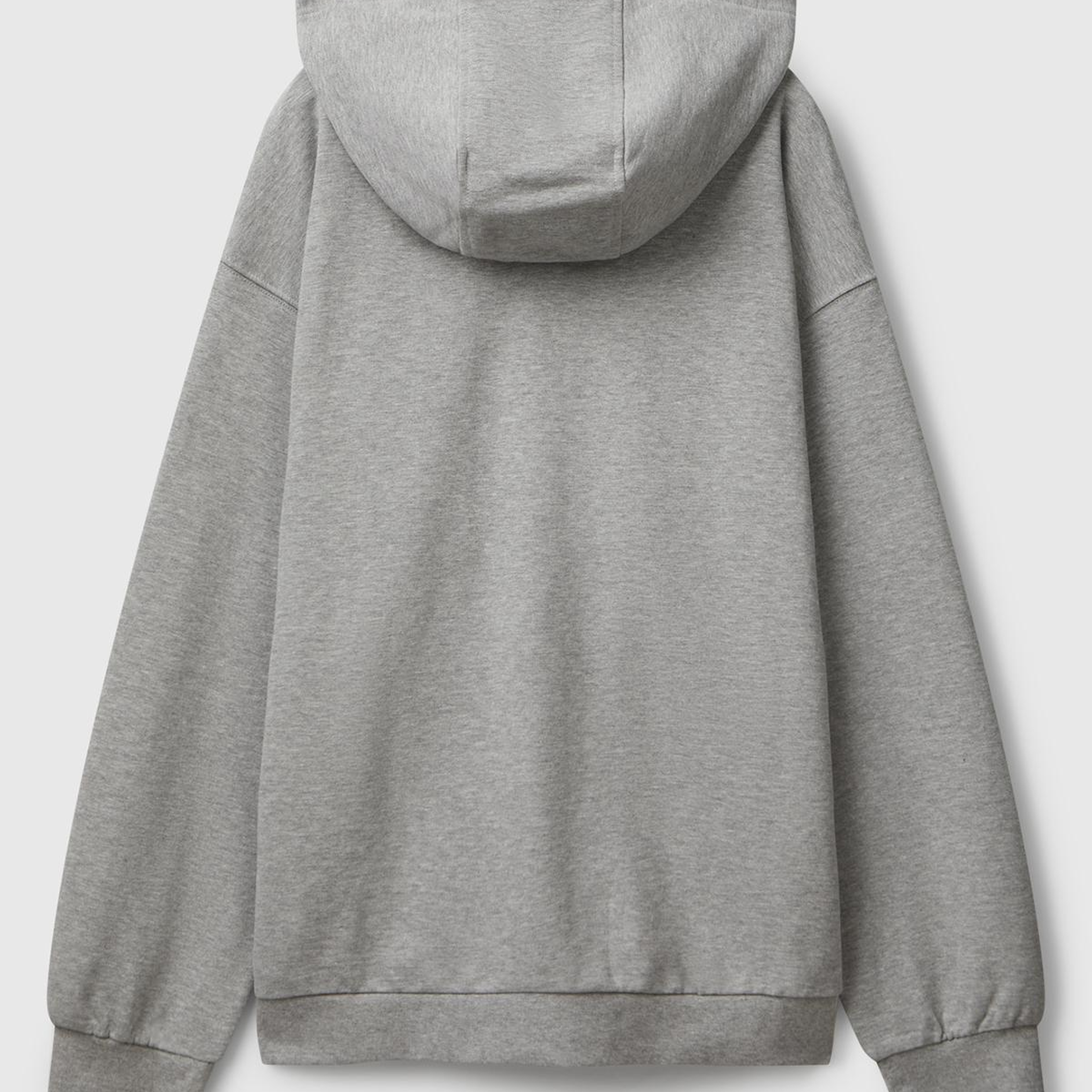 Erkek Gri Melanj %100 Pamuk Dar Kesim Fermuarlı Kapüşonlu Sweatshirt