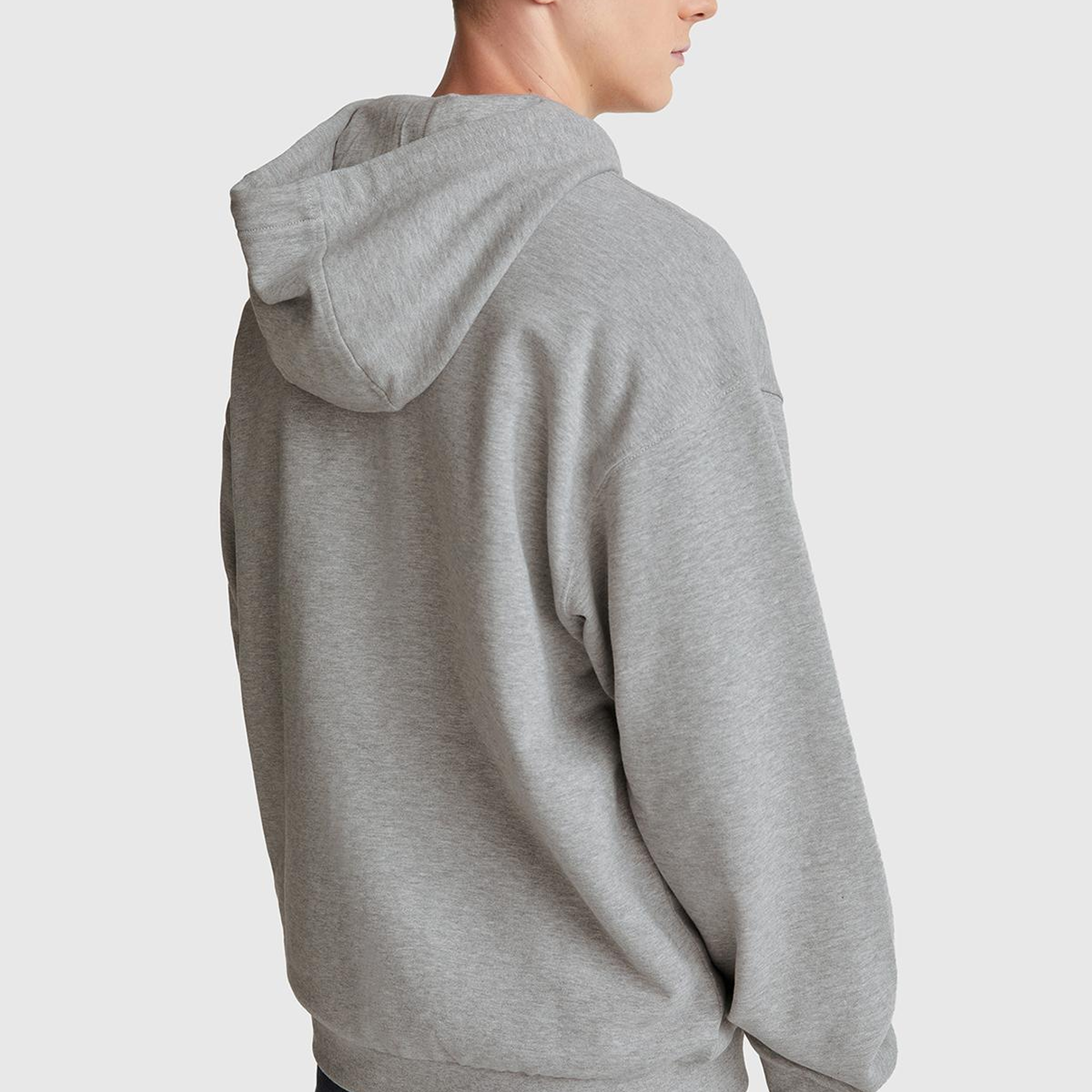 Erkek Gri Melanj %100 Pamuk Dar Kesim Fermuarlı Kapüşonlu Sweatshirt